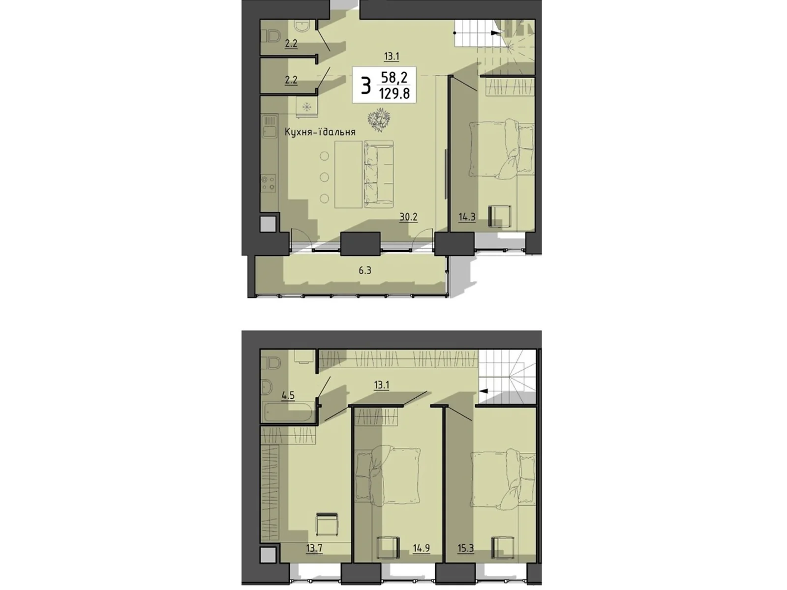 3-комнатная квартира 129.8 кв. м в Тернополе, цена: 84476 $