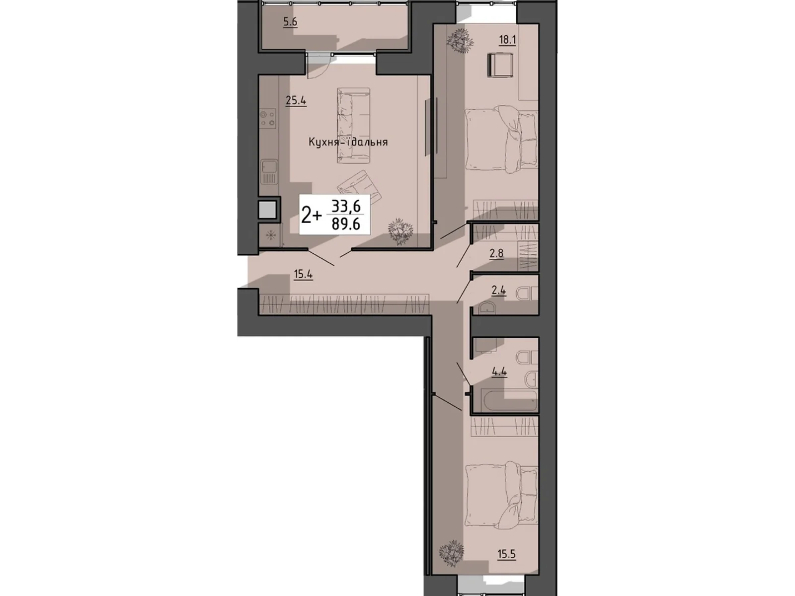 2-комнатная квартира 89.6 кв. м в Тернополе, цена: 58313 $