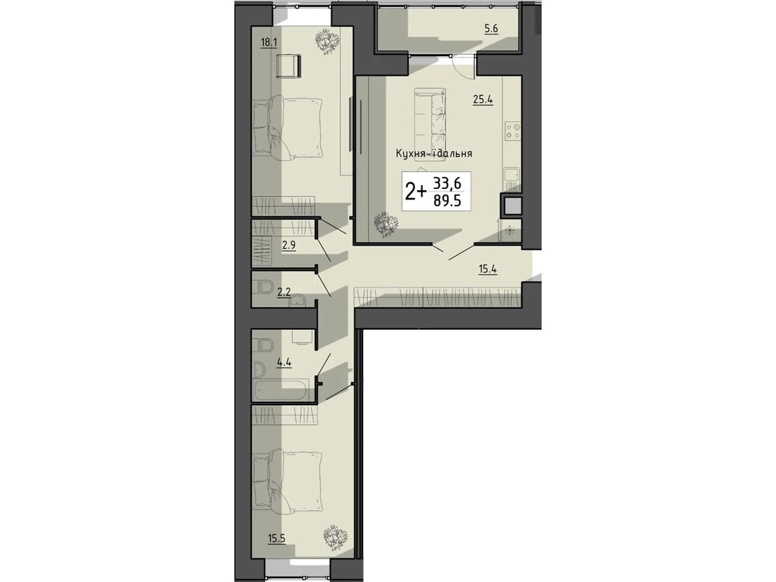 2-комнатная квартира 89.5 кв. м в Тернополе, ул. Тарнавского Мирона Генерала