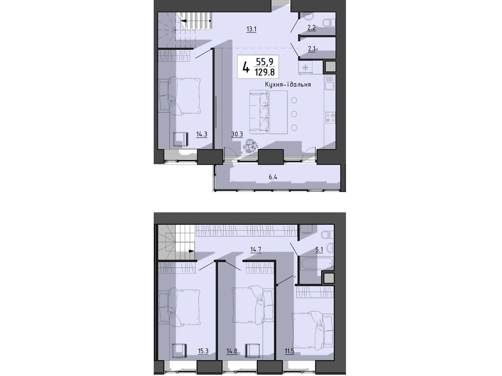 4-комнатная квартира 129.8 кв. м в Тернополе, пер. Тарнавского Мирона Генерала