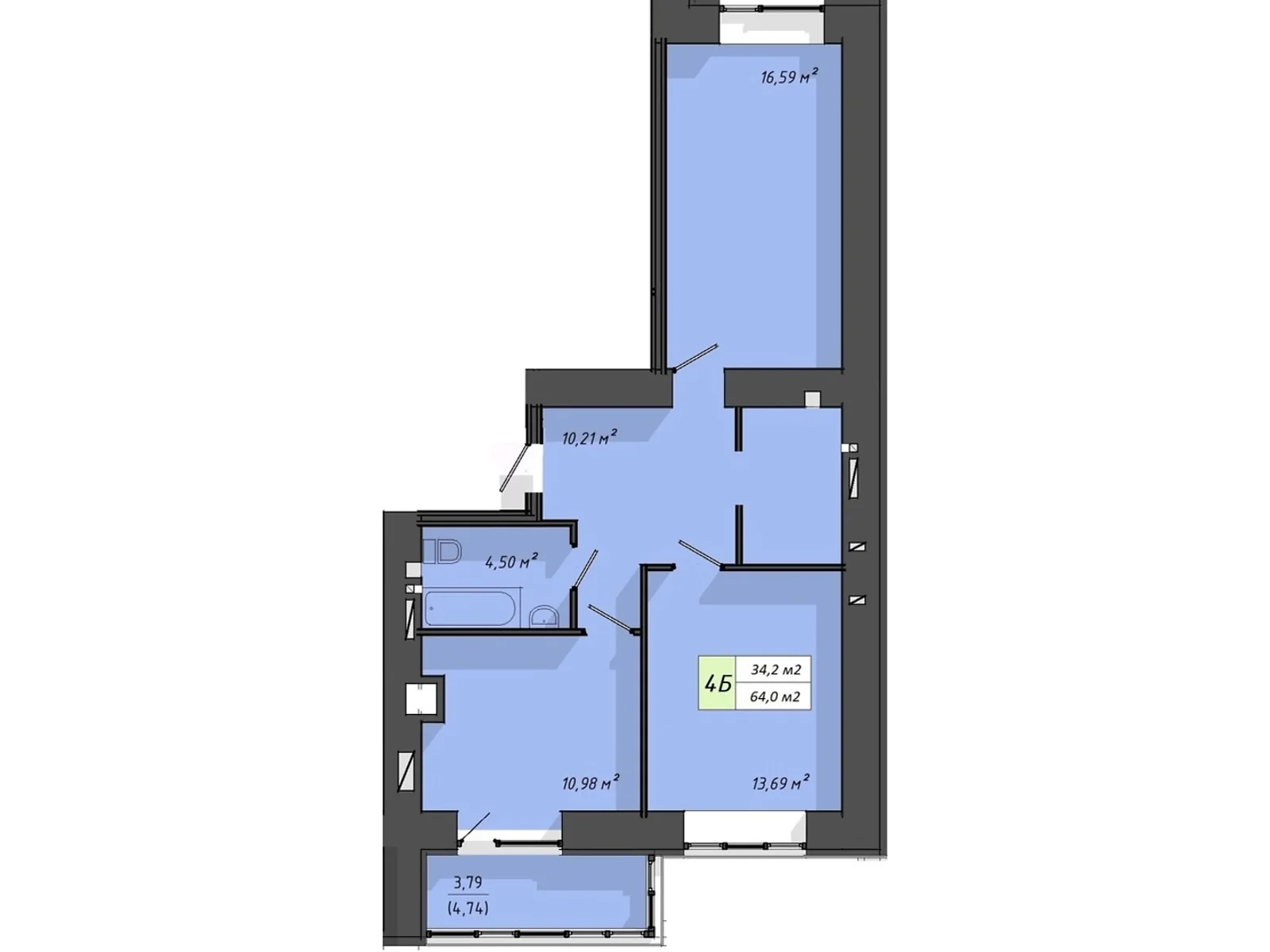 2-кімнатна квартира 64 кв. м у Тернополі, цена: 43363 $