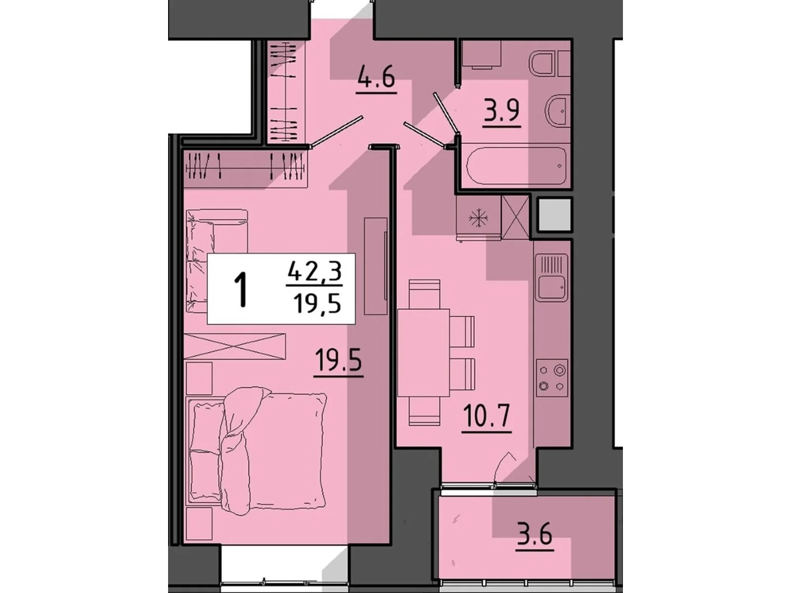 1-комнатная квартира 42.3 кв. м в Тернополе, цена: 29796 $