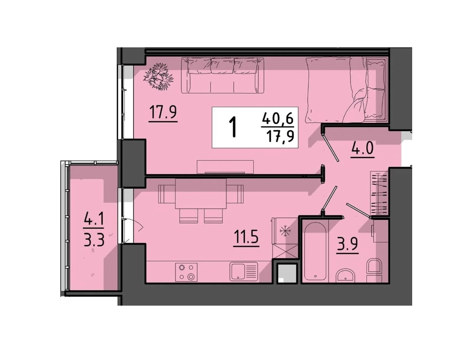 1-комнатная квартира 40.6 кв. м в Тернополе, цена: 28491 $