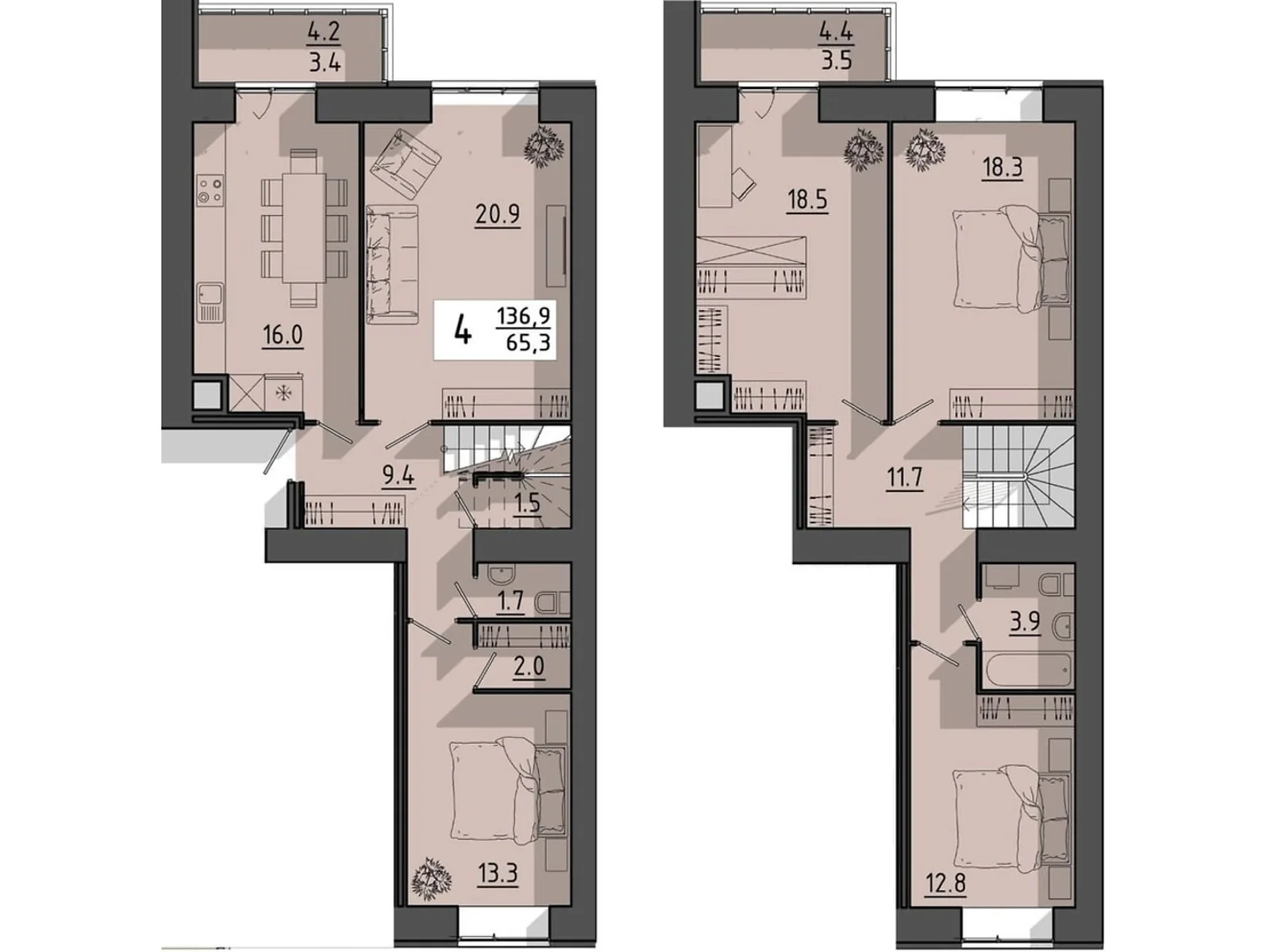 4-комнатная квартира 136.9 кв. м в Тернополе, пер. Тарнавского Мирона Генерала