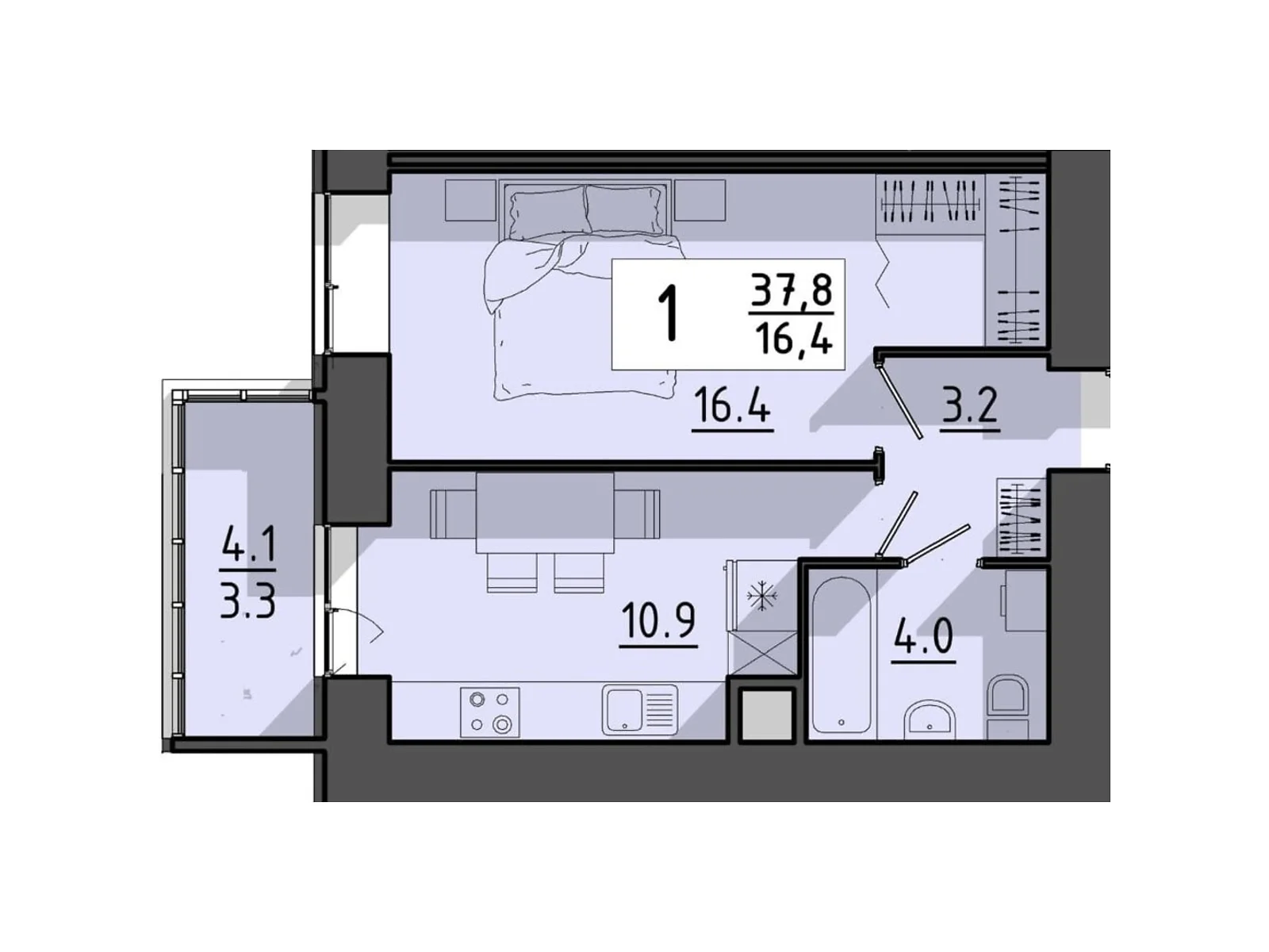 1-комнатная квартира 37.8 кв. м в Тернополе, пер. Тарнавского Мирона Генерала