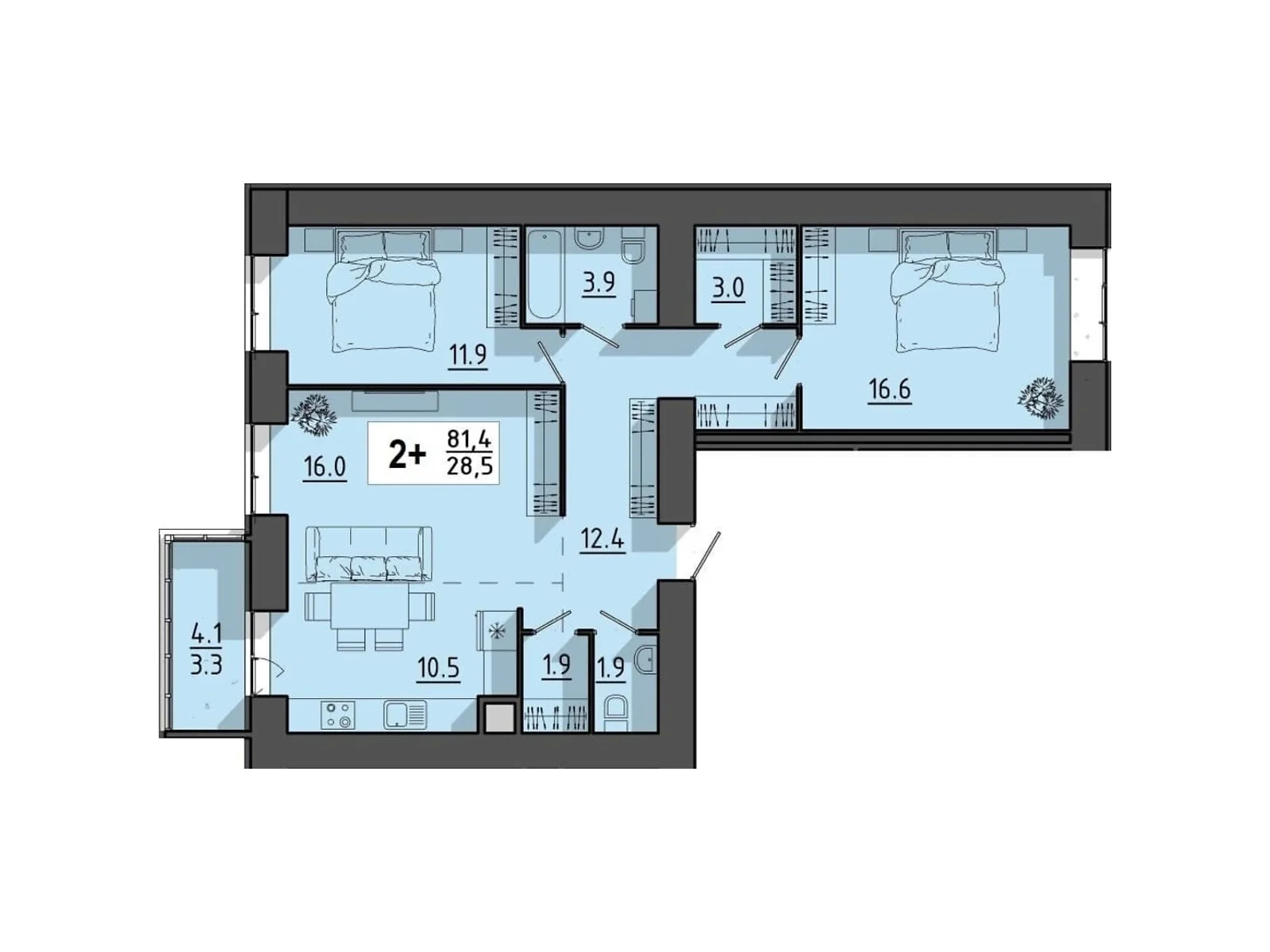 2-комнатная квартира 81.4 кв. м в Тернополе, цена: 50875 $