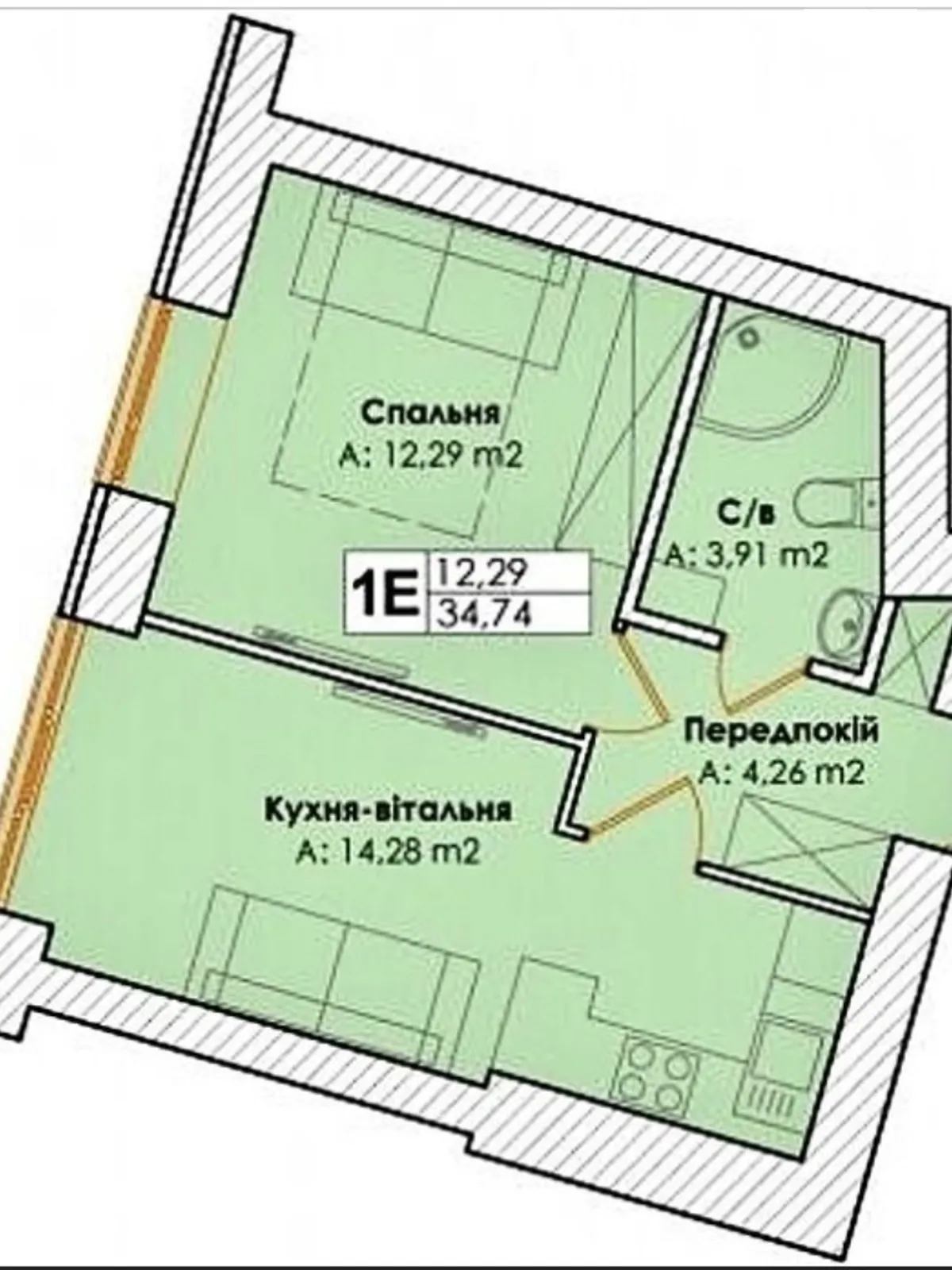 Продается 1-комнатная квартира 34.74 кв. м в Гостомеле, ул. Остромирская