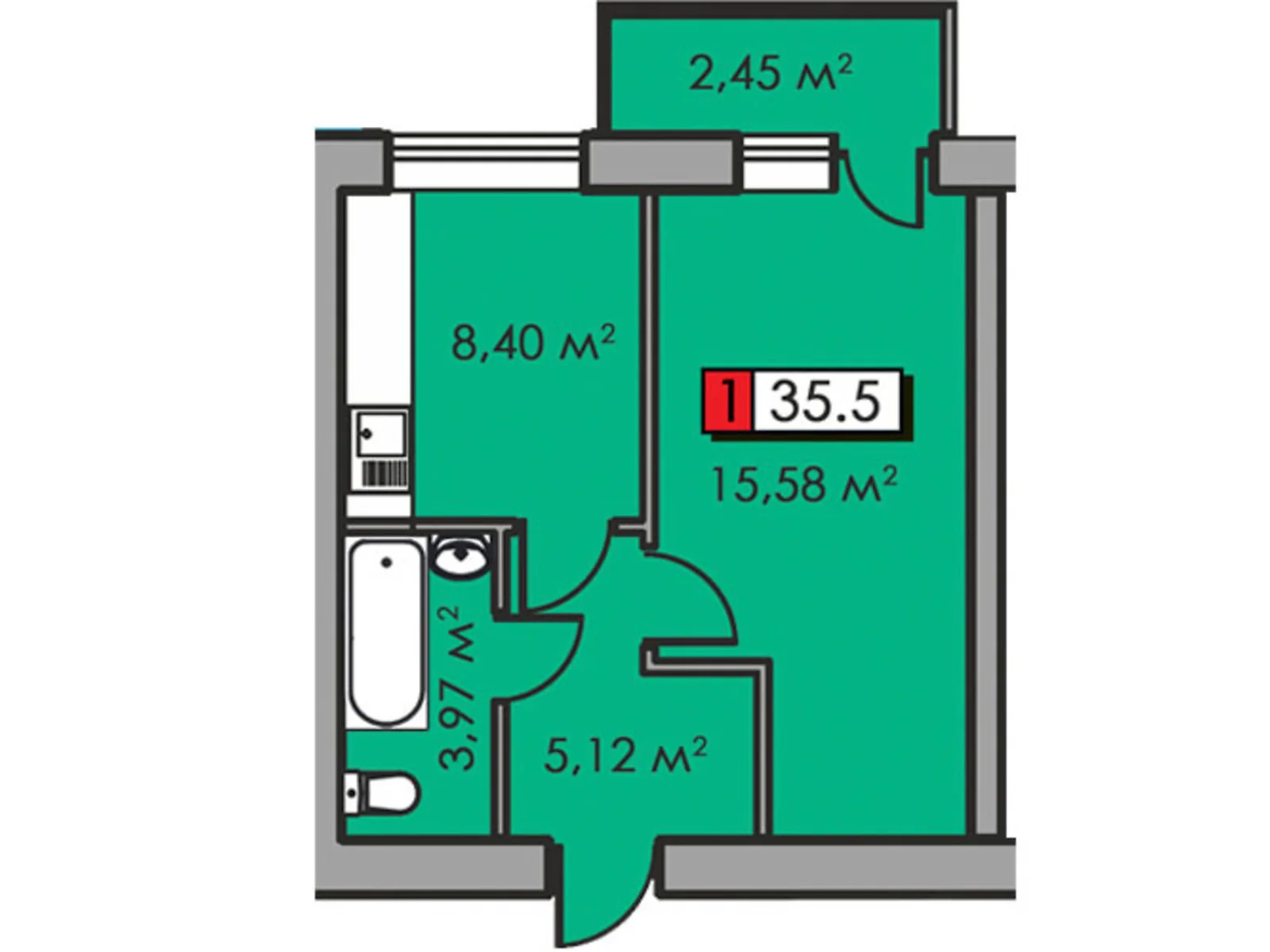 Продается 1-комнатная квартира 35.5 кв. м в Черкассах, цена: 27171 $