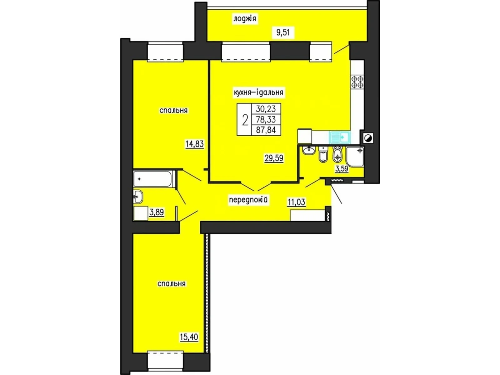 2-кімнатна квартира 87.84 кв. м у Тернополі, цена: 52902 $