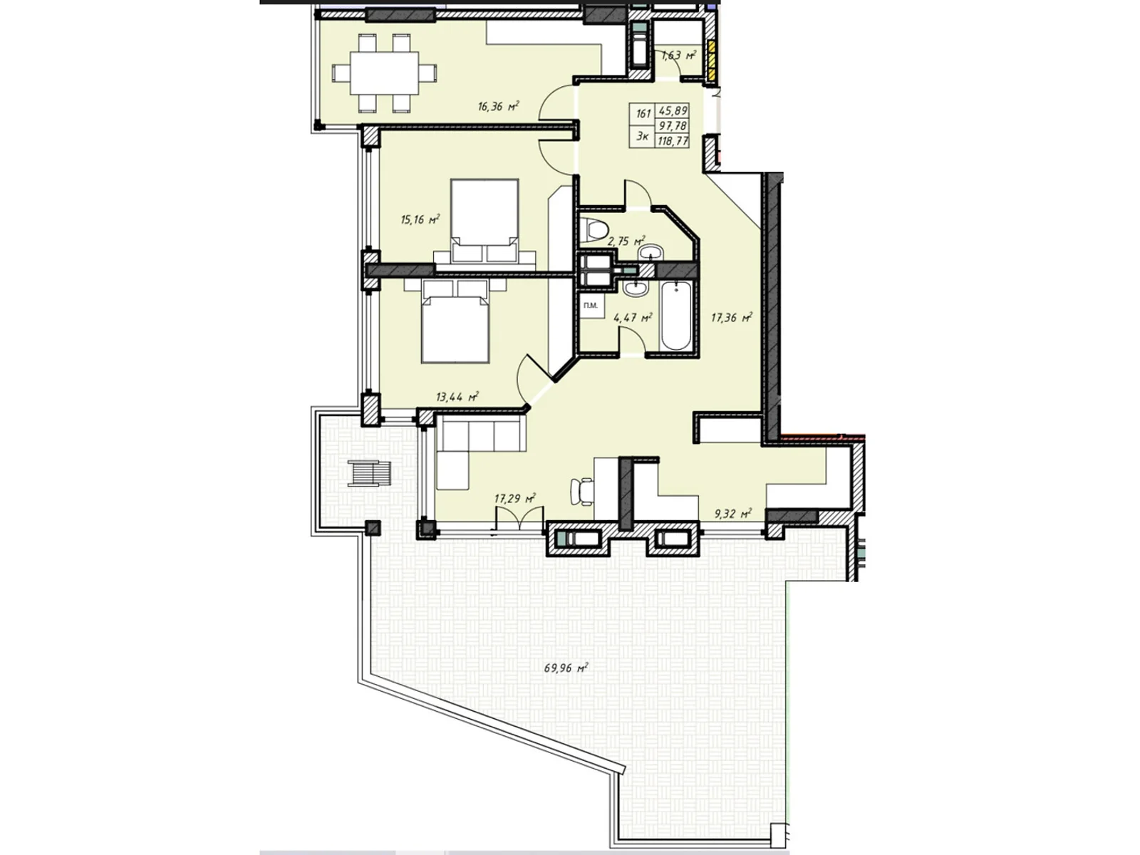 Продается 3-комнатная квартира 118.77 кв. м в Ровно, ул. Степана Бандеры, 12Б