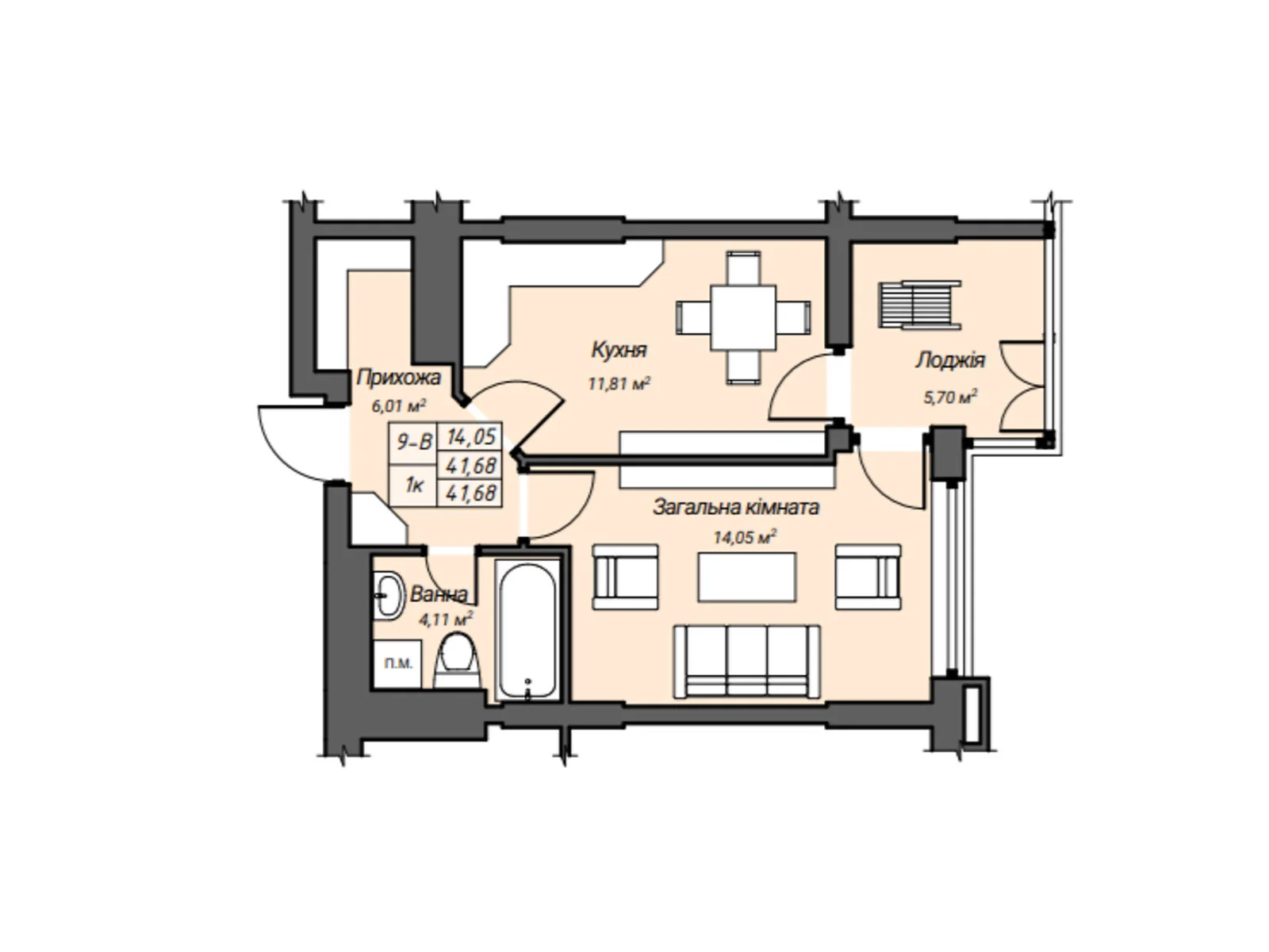 Продается 1-комнатная квартира 41.68 кв. м в Ровно - фото 1