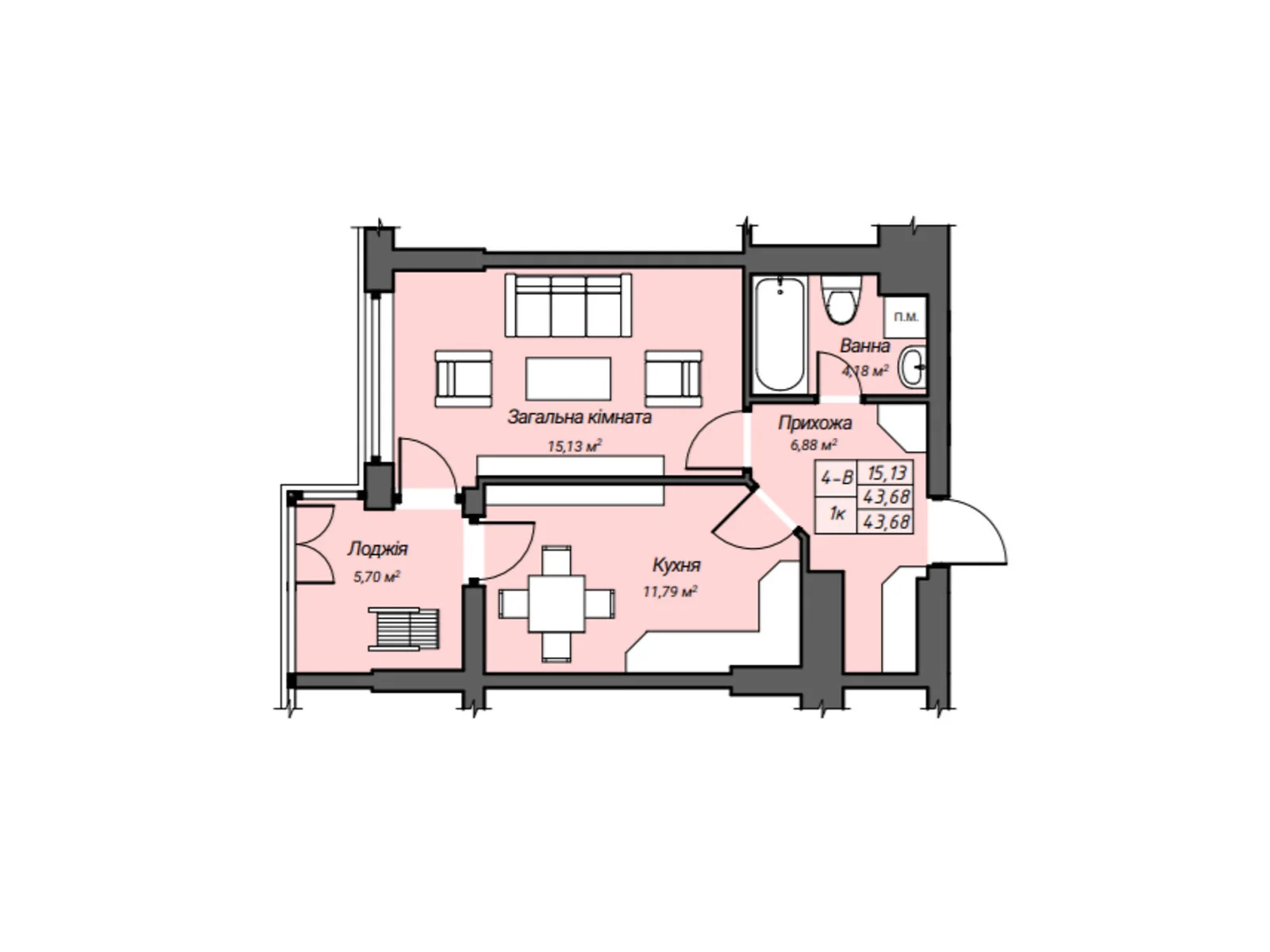 Продается 1-комнатная квартира 43.72 кв. м в Ровно, цена: 43720 $