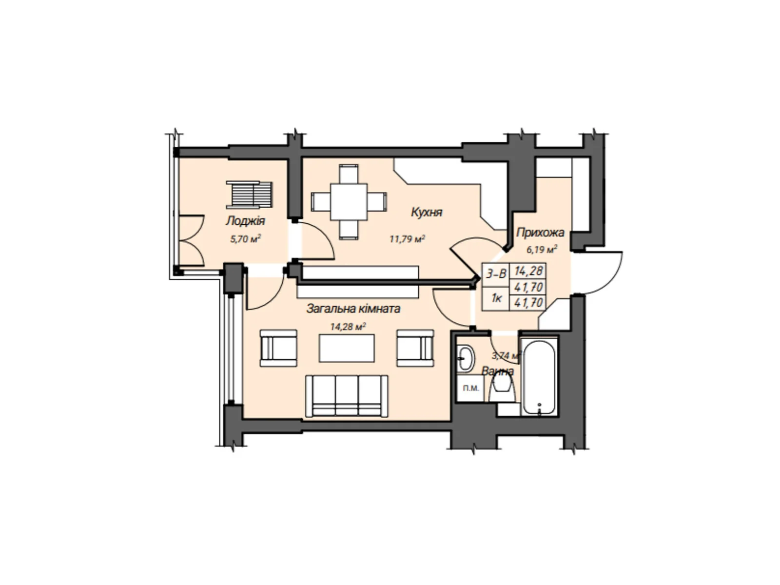 Продается 1-комнатная квартира 41.7 кв. м в Ровно, цена: 41700 $ - фото 1