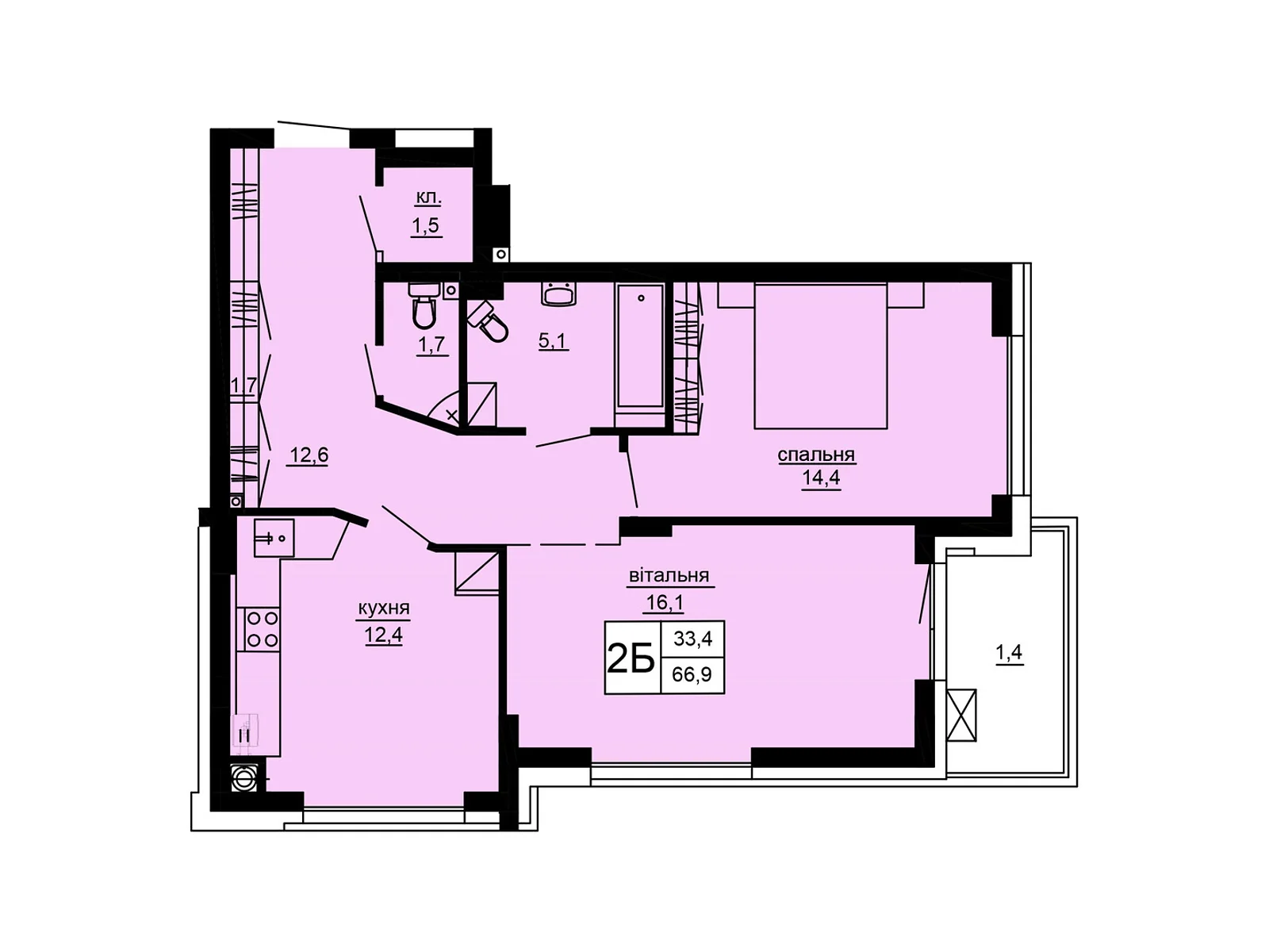 2-комнатная квартира 66.9 кв. м в Тернополе, цена: 52816 $