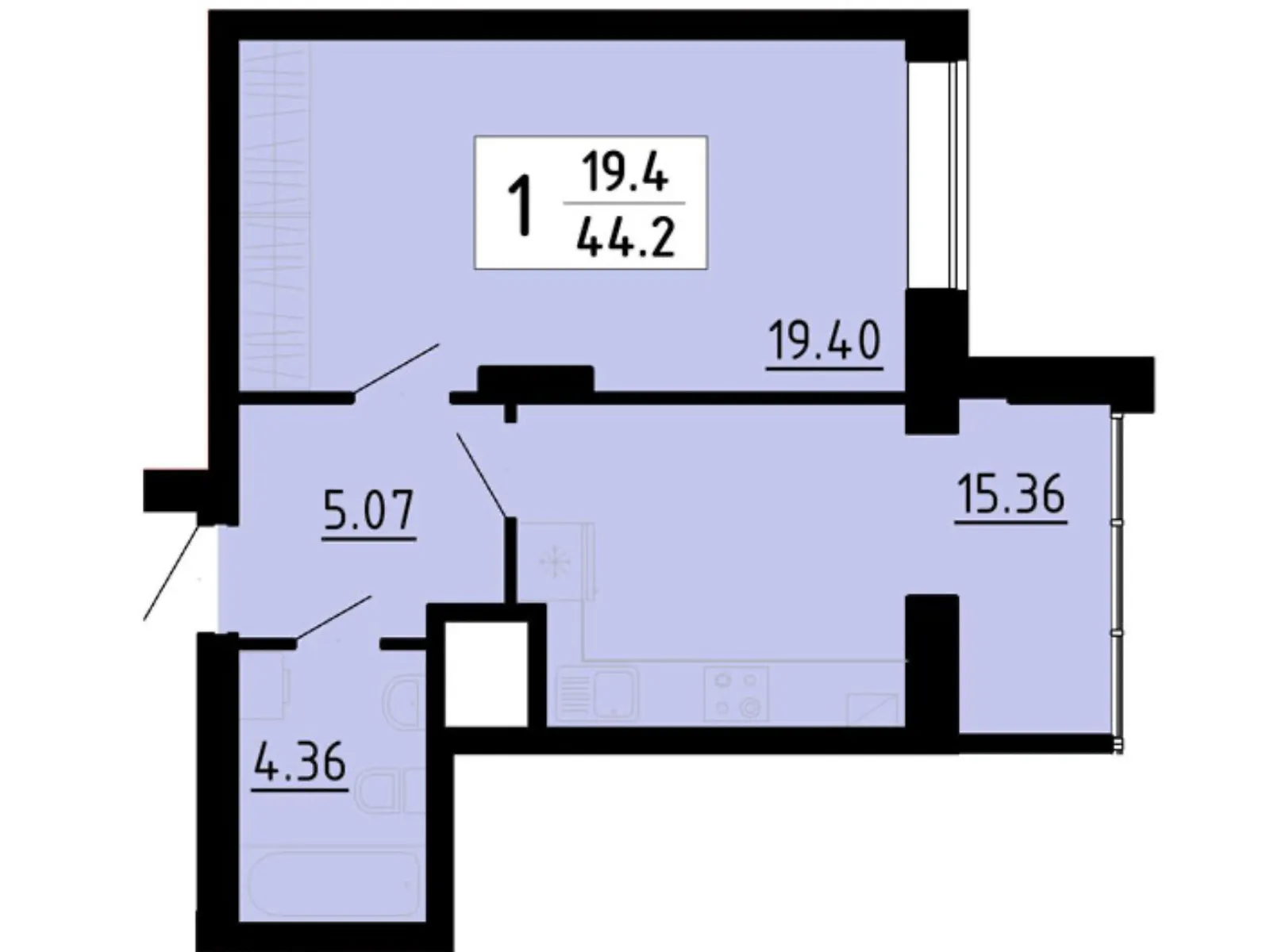 1-комнатная квартира 44 кв. м в Тернополе, ул. Энергетическая, 5