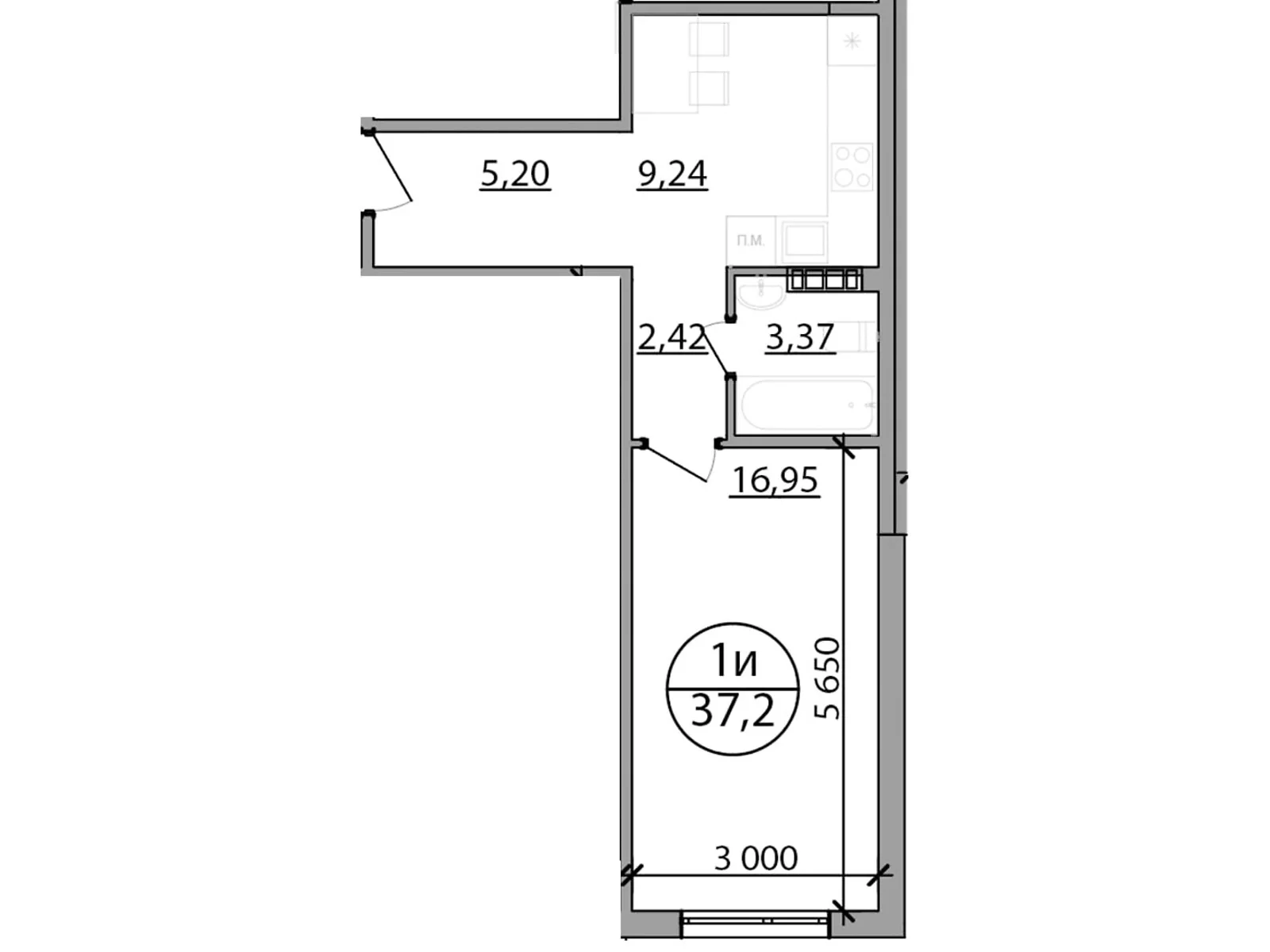 Продается 1-комнатная квартира 37.2 кв. м в Басовке, цена: 24924 $ - фото 1