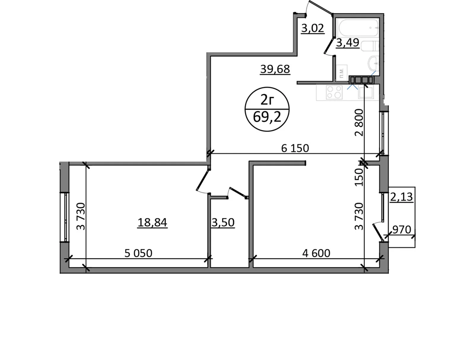 Продается 2-комнатная квартира 69.2 кв. м в Басовке, цена: 47402 $ - фото 1