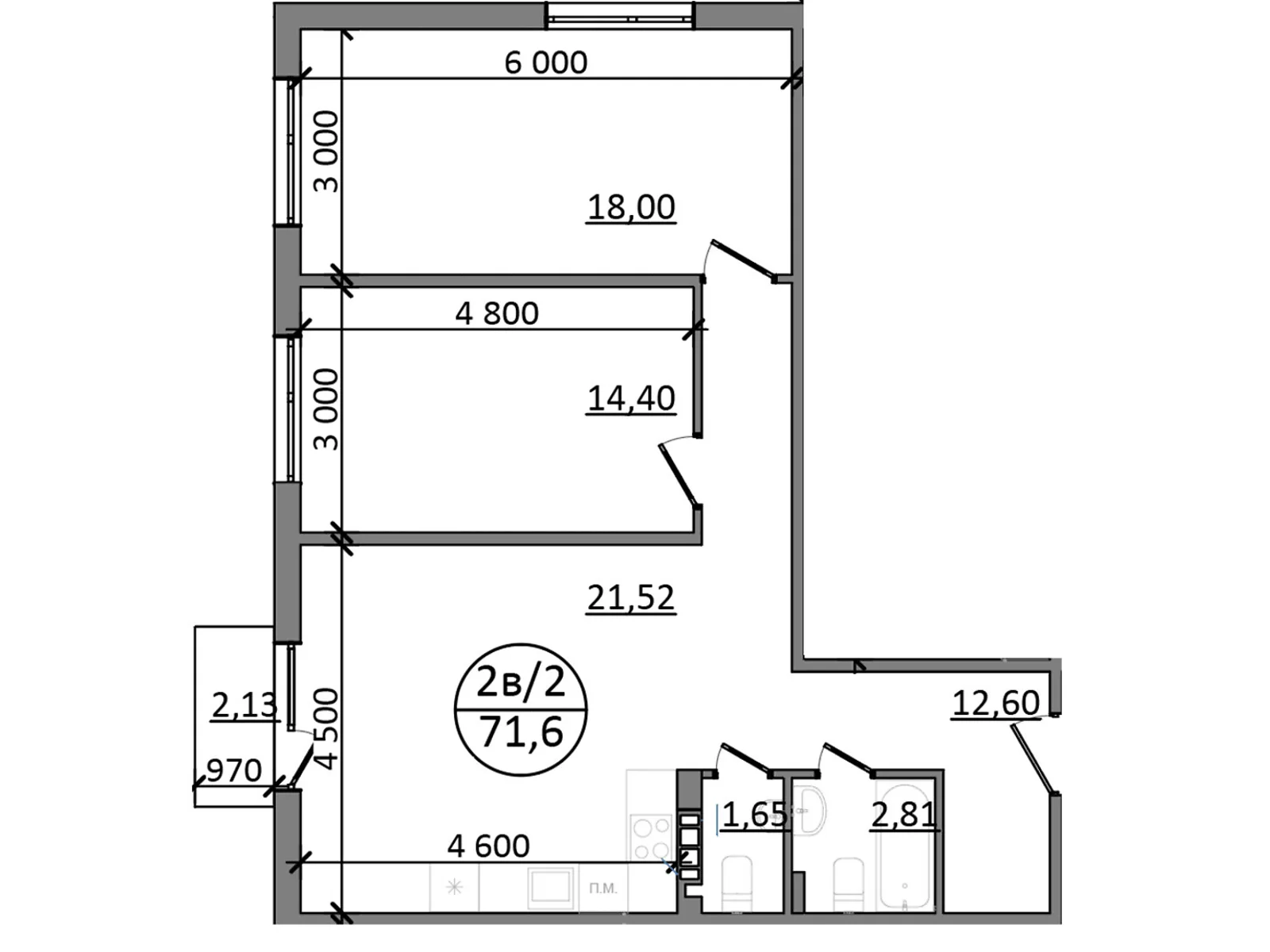 Продается 2-комнатная квартира 71.6 кв. м в Басовке, Кольцевая дор.