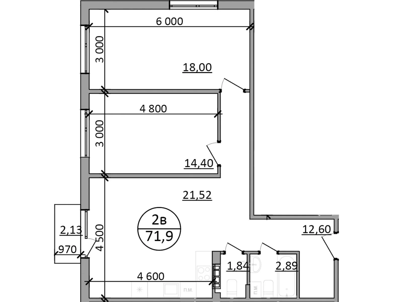 Продается 2-комнатная квартира 71.9 кв. м в Басовке, Кольцевая дор. - фото 1