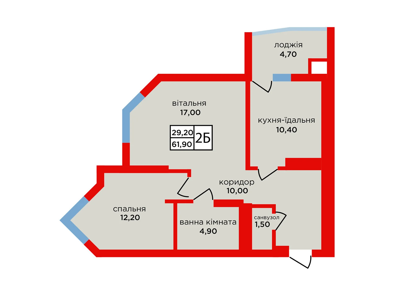 2-комнатная квартира 61.9 кв. м в Тернополе, ул. Подволочиское шоссе - фото 1