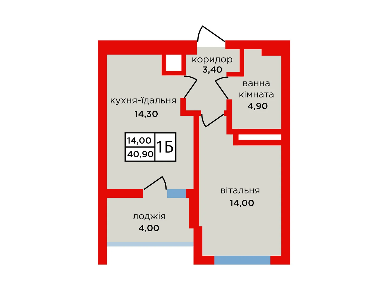 1-комнатная квартира 40.9 кв. м в Тернополе, цена: 25146 $