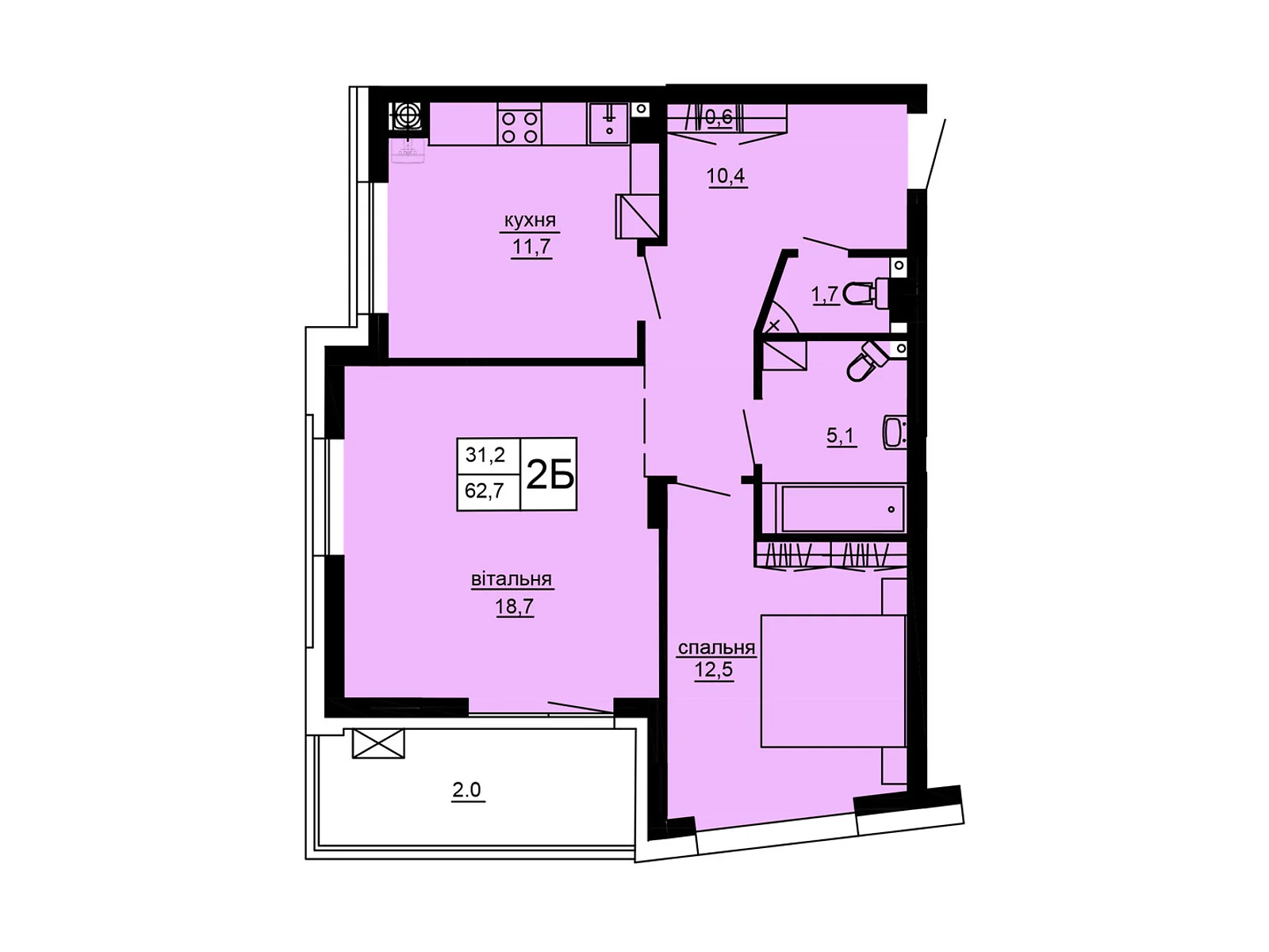 2-кімнатна квартира 62.7 кв. м у Тернополі, цена: 49438 $