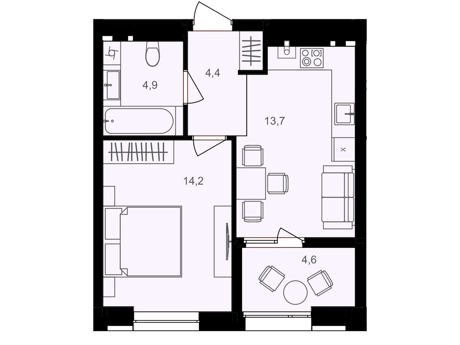 Продается 1-комнатная квартира 41.8 кв. м в Виннице, ул. Левка Лукьяненко(Ватутина), 16Б