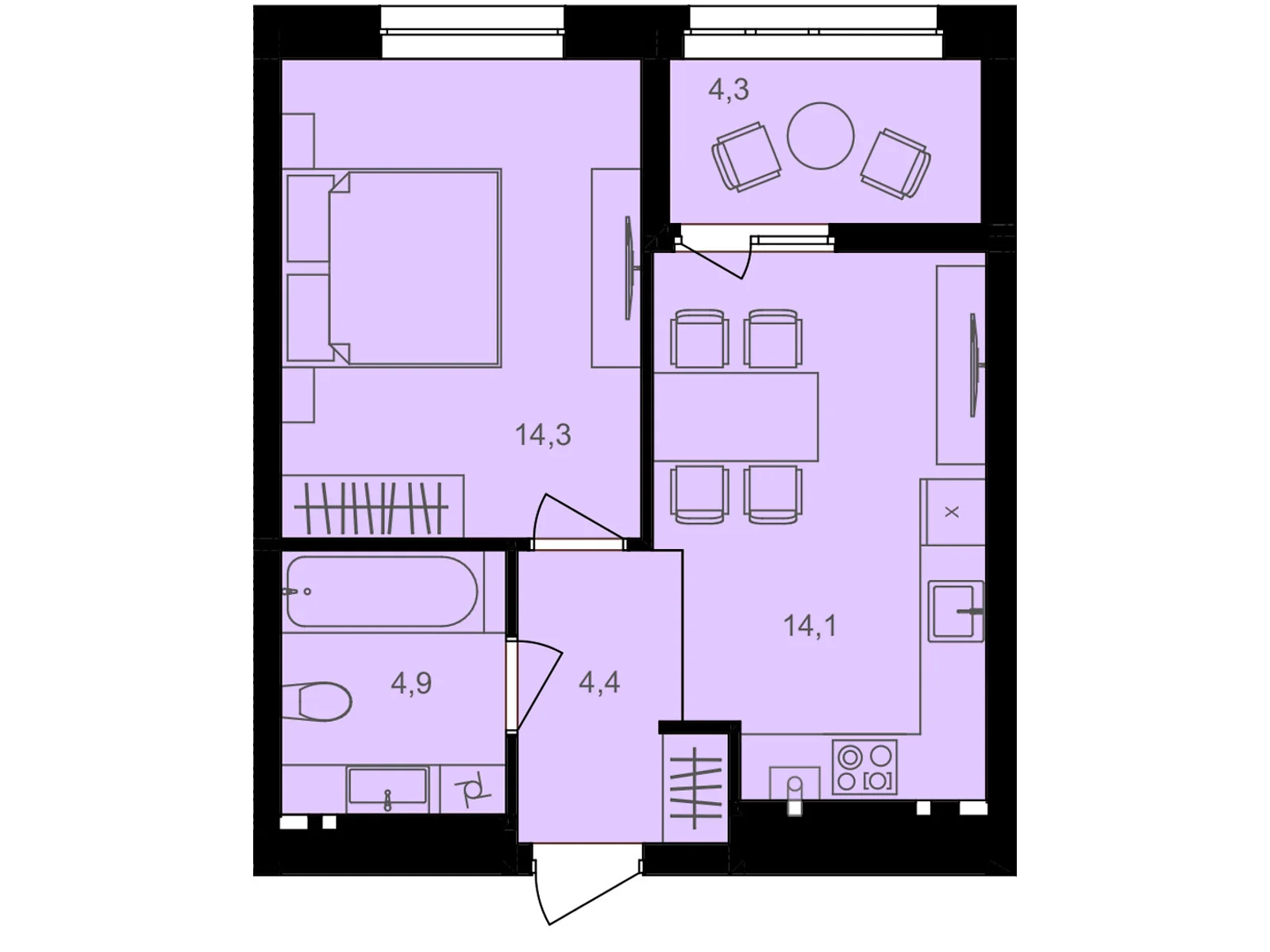 Продается 1-комнатная квартира 42 кв. м в Виннице