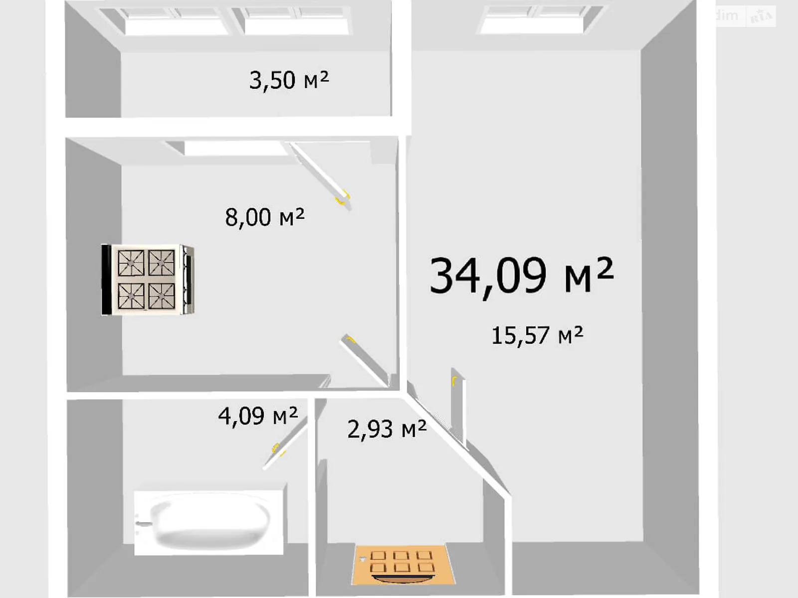 Продається 1-кімнатна квартира 34.09 кв. м у Зарванцях, цена: 1090880 грн