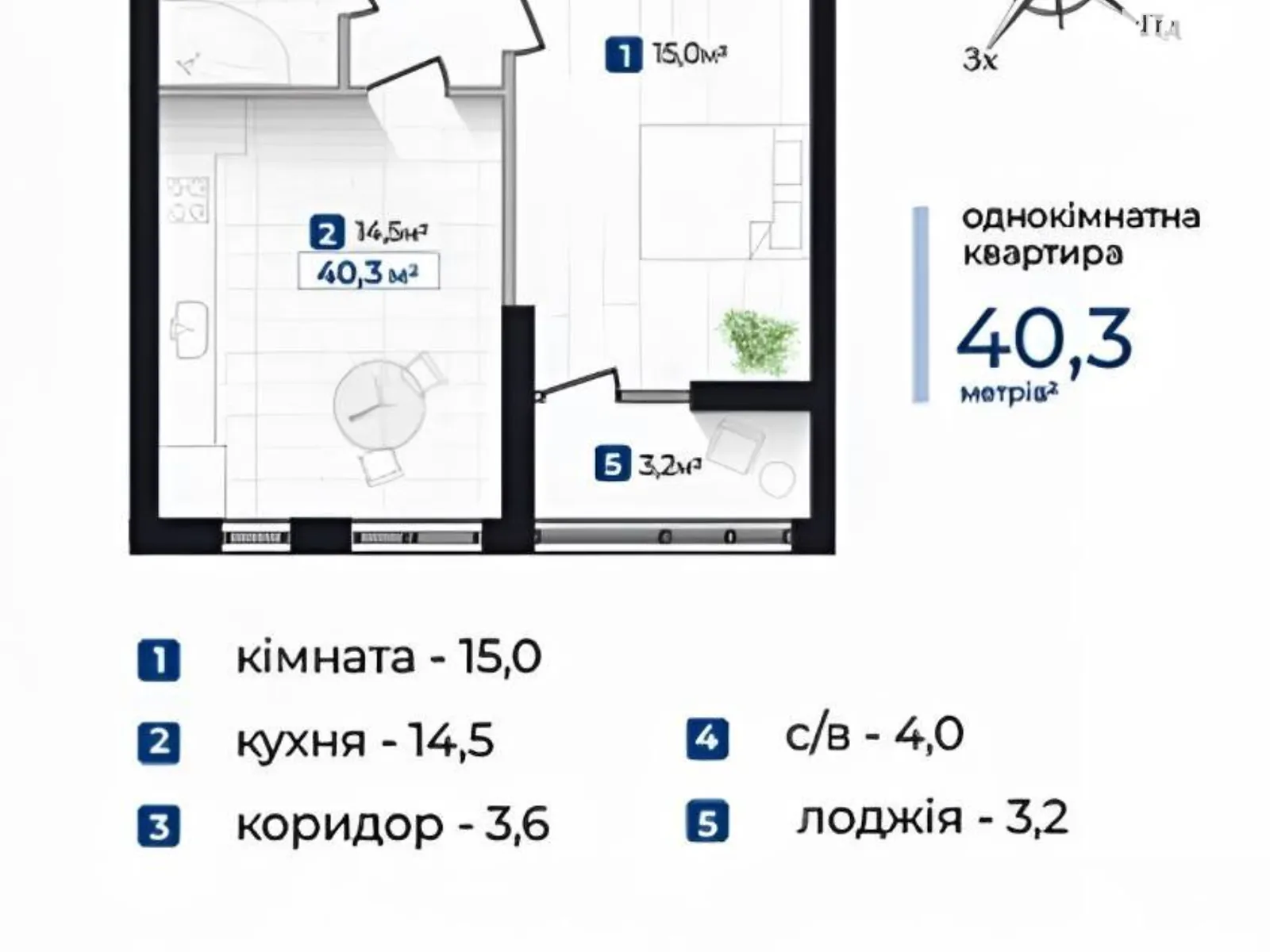 Продається 1-кімнатна квартира 40 кв. м у Івано-Франківську - фото 2
