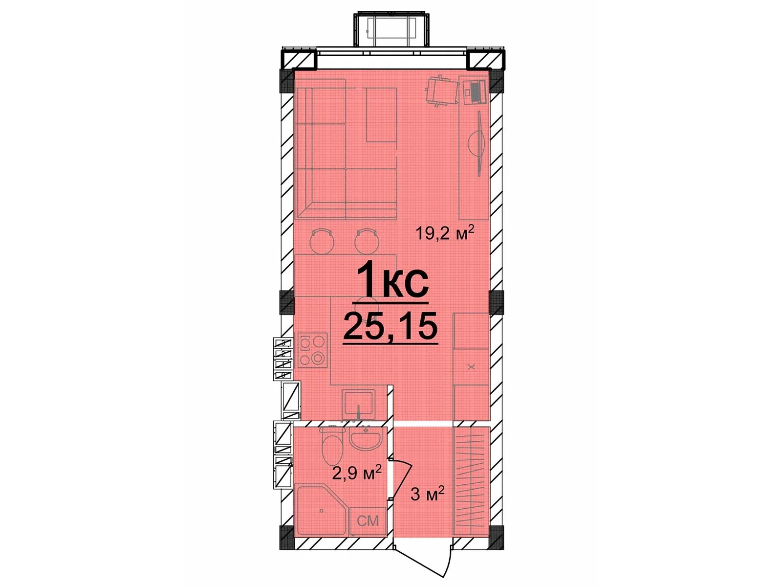 Продается 1-комнатная квартира 25.15 кв. м в Великодолинском, ул. Мариинская, 1