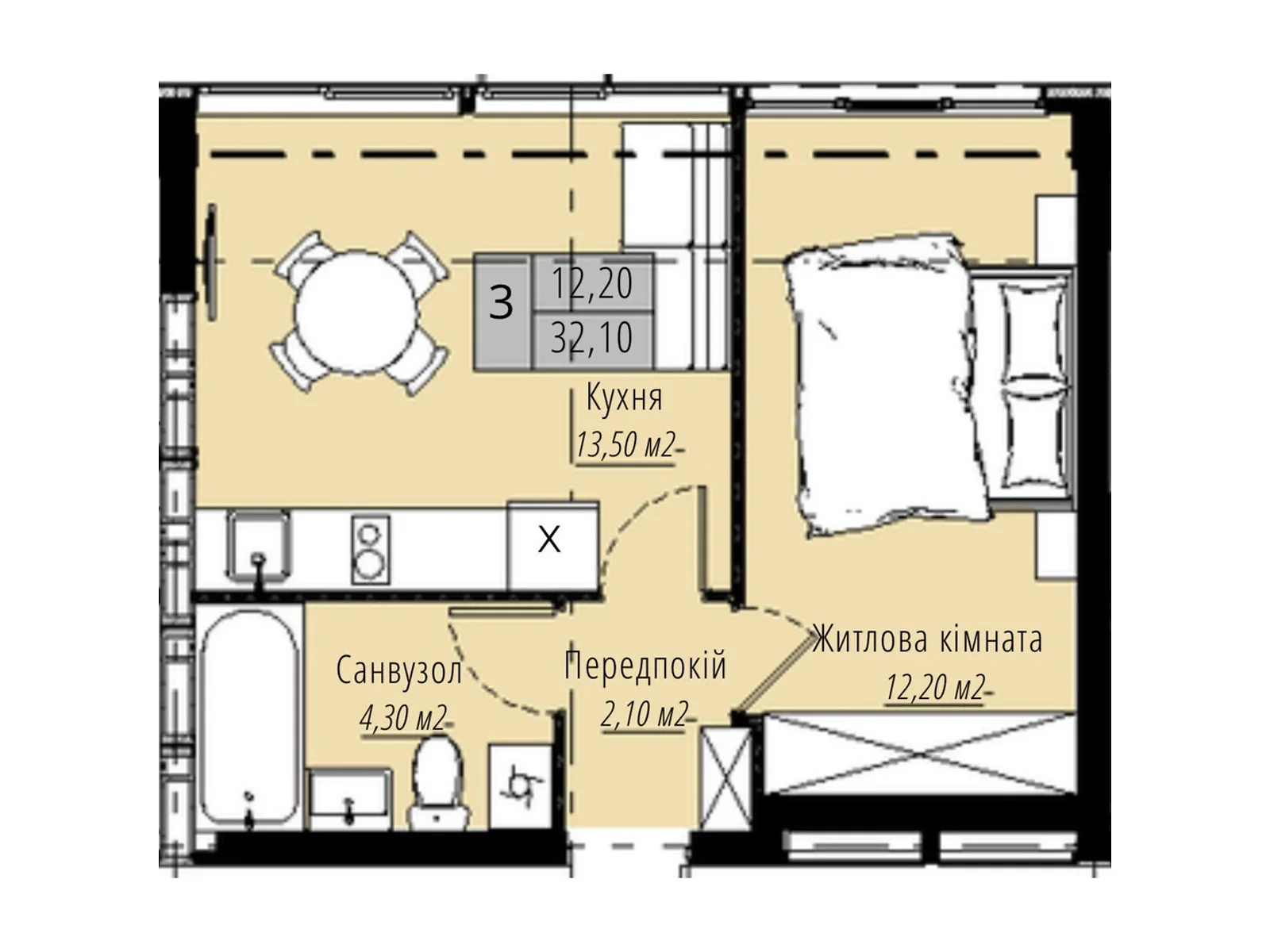 Продается 1-комнатная квартира 32.1 кв. м в Чабанах, ул. Покровская(Кирова), 52