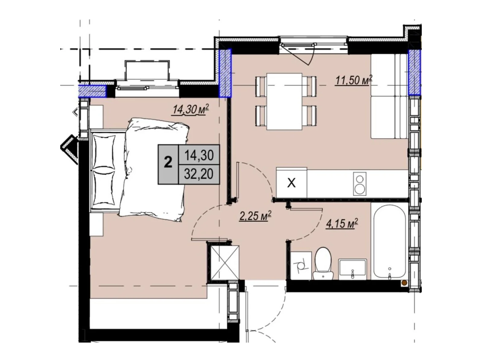 Продається 1-кімнатна квартира 32.2 кв. м у Чабанах, цена: 31393 $