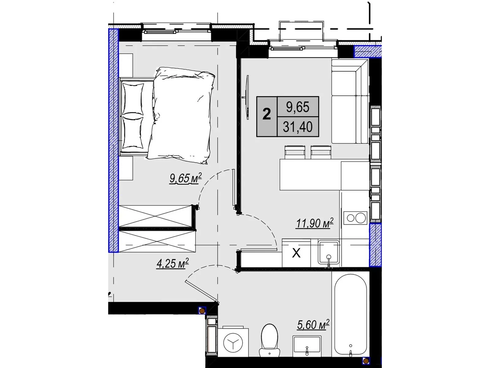 Продается 1-комнатная квартира 31.4 кв. м в Чабанах, ул. Покровская(Кирова), 52 - фото 1