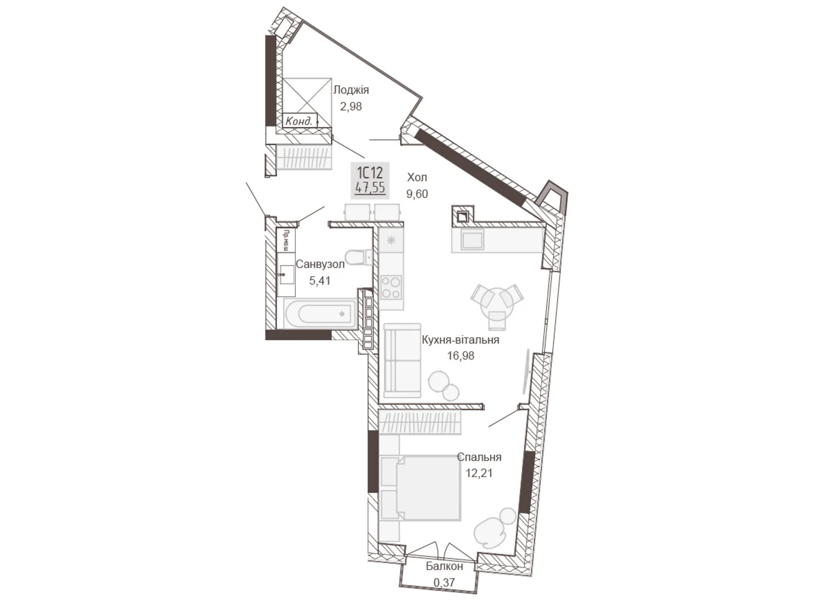 Продается 1-комнатная квартира 30.35 кв. м в Ровно, ул. Вышиванки(Орлова), 2