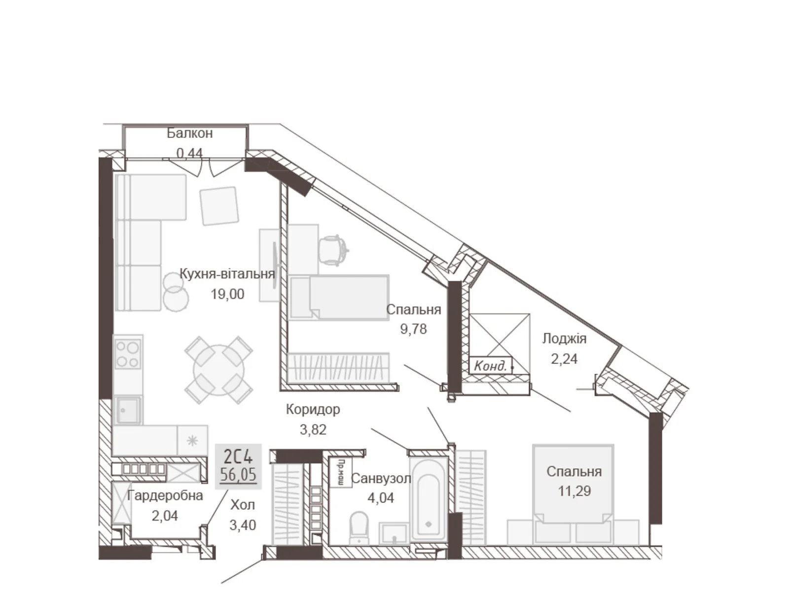 Продается 2-комнатная квартира 56.05 кв. м в Ровно, ул. Вышиванки(Орлова), 2