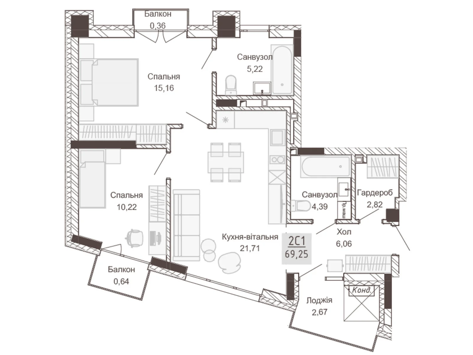 Продается 2-комнатная квартира 69.25 кв. м в Ровно, ул. Вышиванки(Орлова), 2 - фото 1