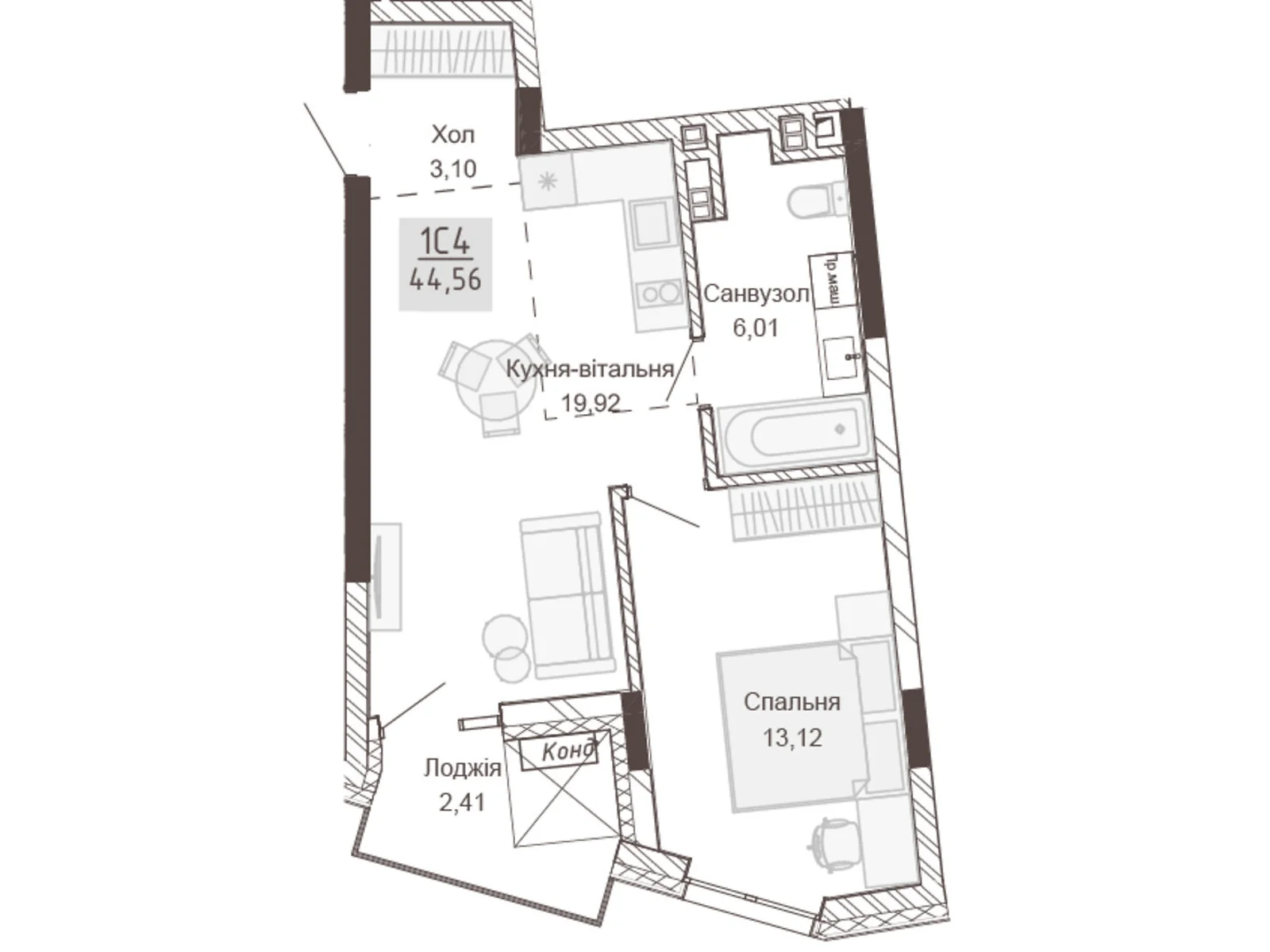 Продается 1-комнатная квартира 44.56 кв. м в Ровно, ул. Вышиванки(Орлова), 2