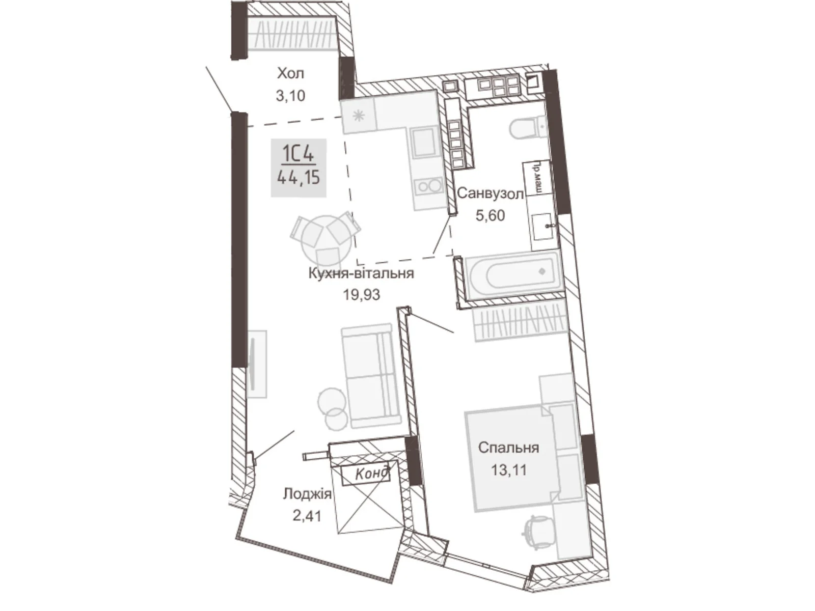 Продается 1-комнатная квартира 44.09 кв. м в Ровно, ул. Вышиванки(Орлова), 2