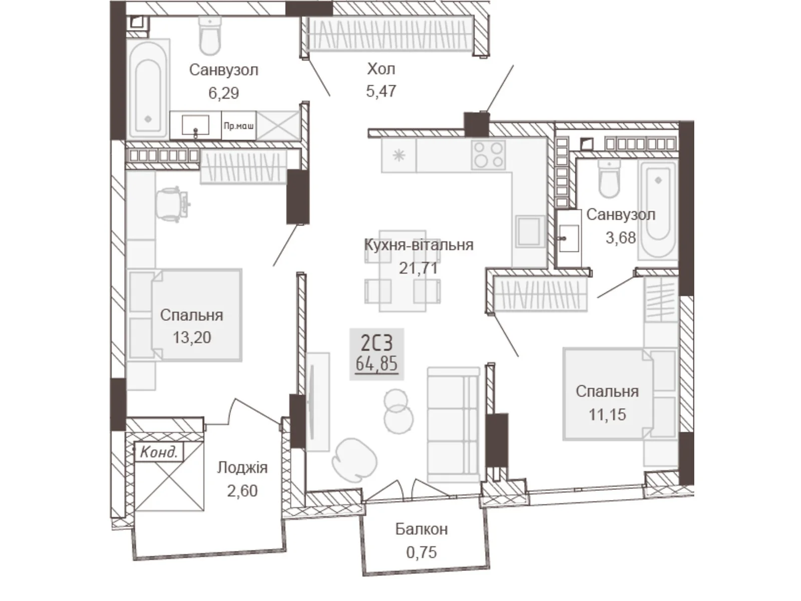 Продается 2-комнатная квартира 64.85 кв. м в Ровно, цена: 94200 $