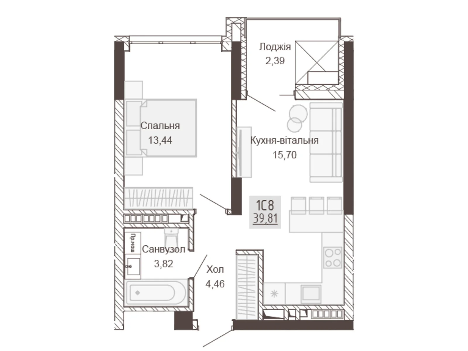 Продается 1-комнатная квартира 39.81 кв. м в Ровно, ул. Вышиванки(Орлова), 2 - фото 1