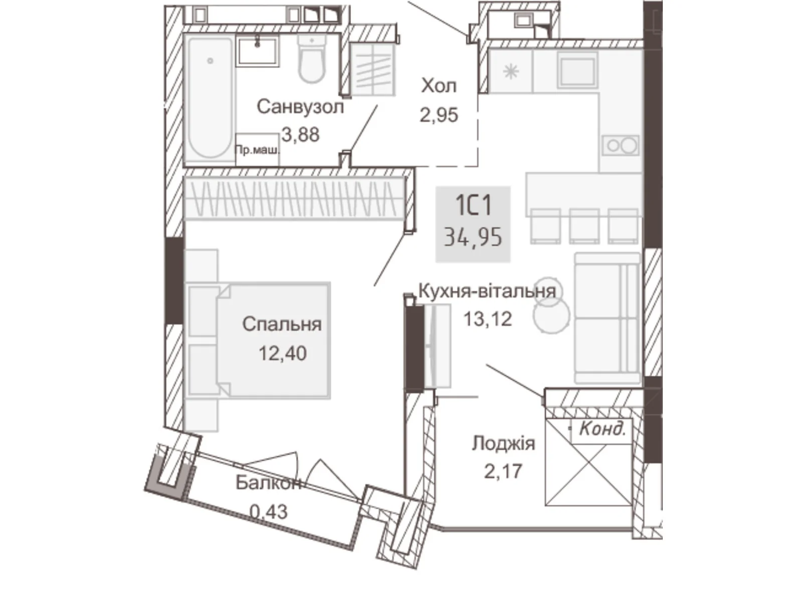 Продается 1-комнатная квартира 34.95 кв. м в Ровно, цена: 59300 $