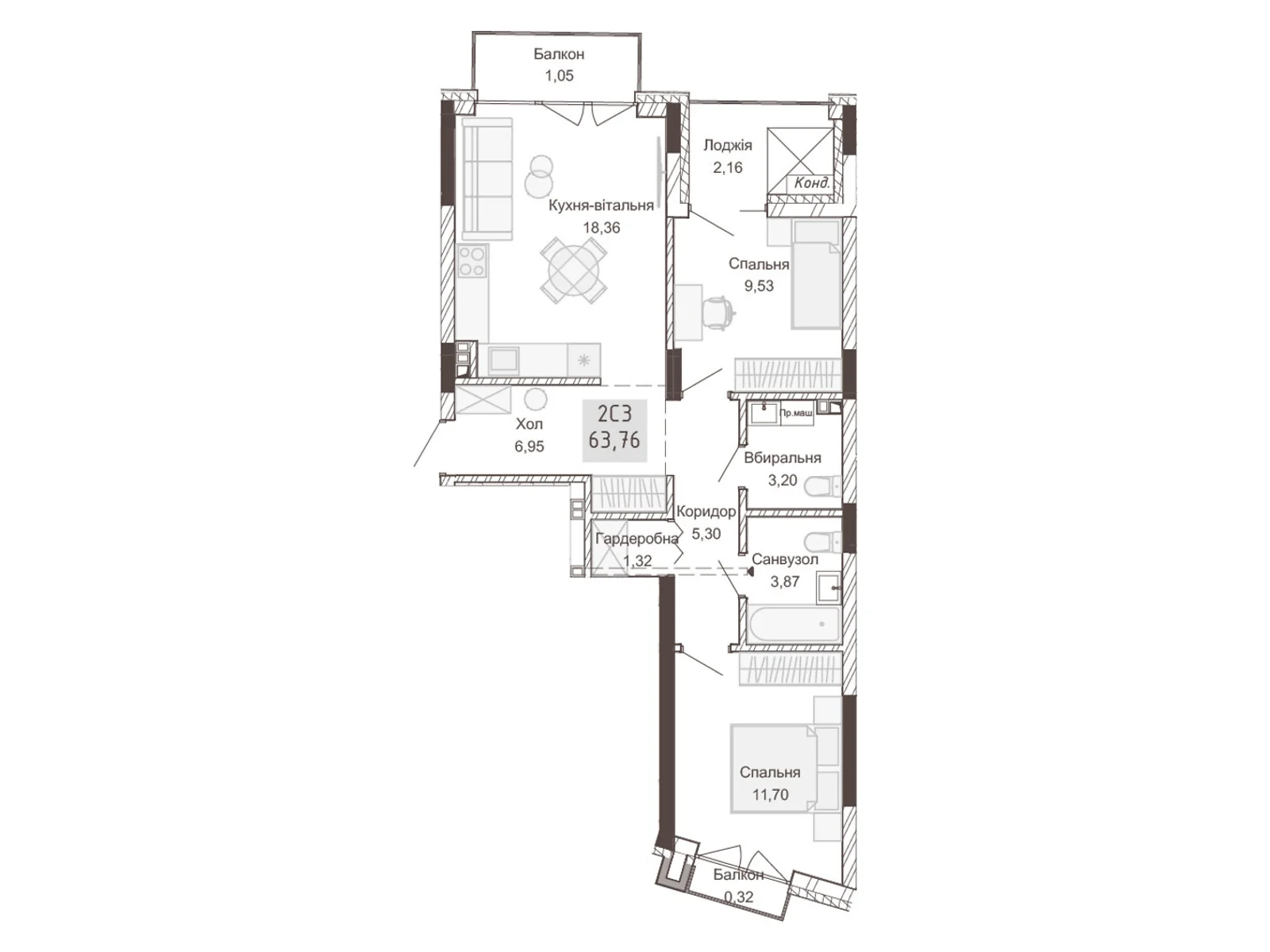 Продается 2-комнатная квартира 63.18 кв. м в Ровно, ул. Вышиванки(Орлова), 2