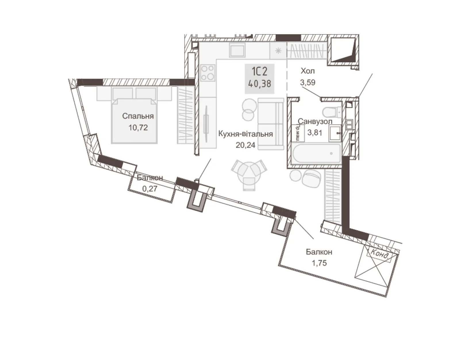 Продается 1-комнатная квартира 40.38 кв. м в Ровно, цена: 65900 $ - фото 1