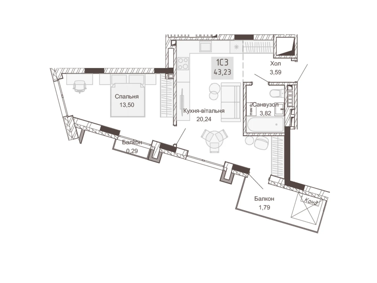 Продается 1-комнатная квартира 43.23 кв. м в Ровно, цена: 74100 $