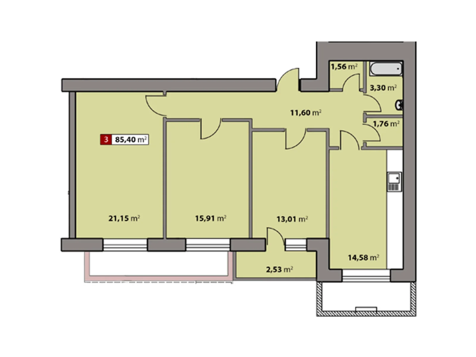 Продается 3-комнатная квартира 85.4 кв. м в Черкассах, цена: 60648 $