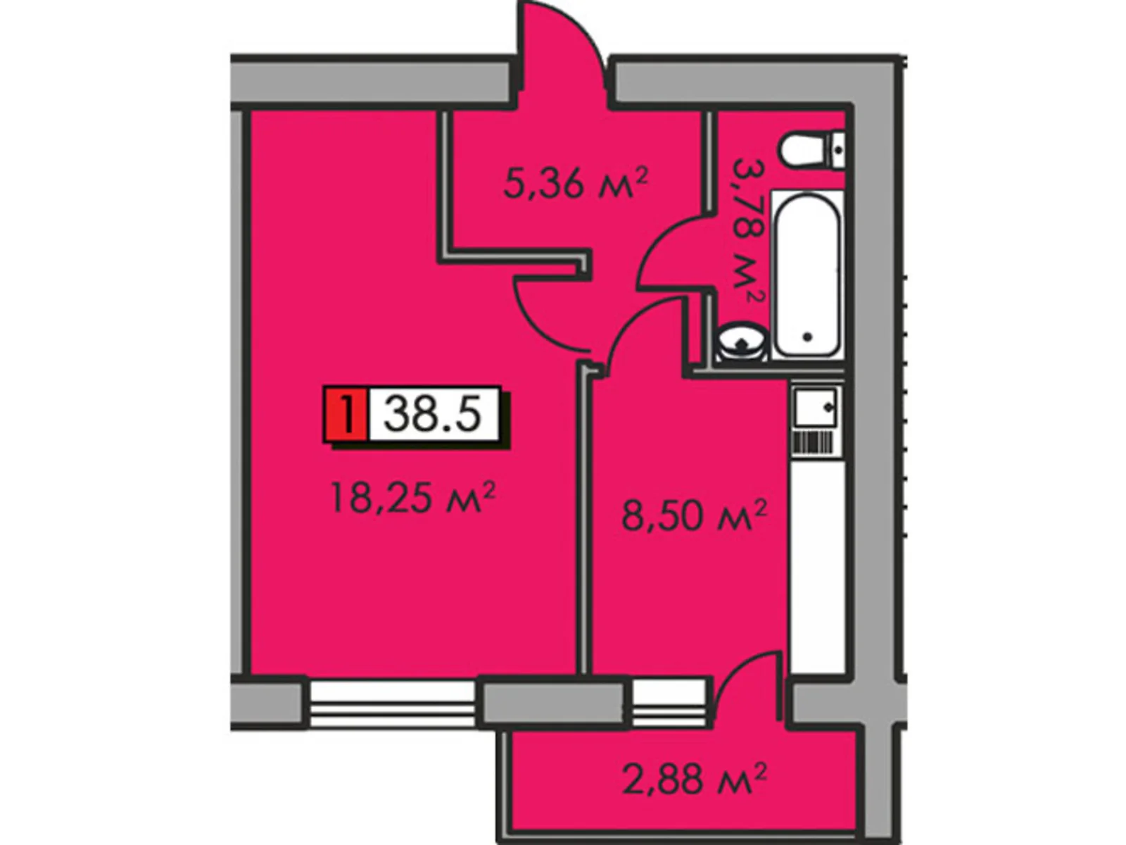 Продается 1-комнатная квартира 38.5 кв. м в Черкассах, цена: 29912 $