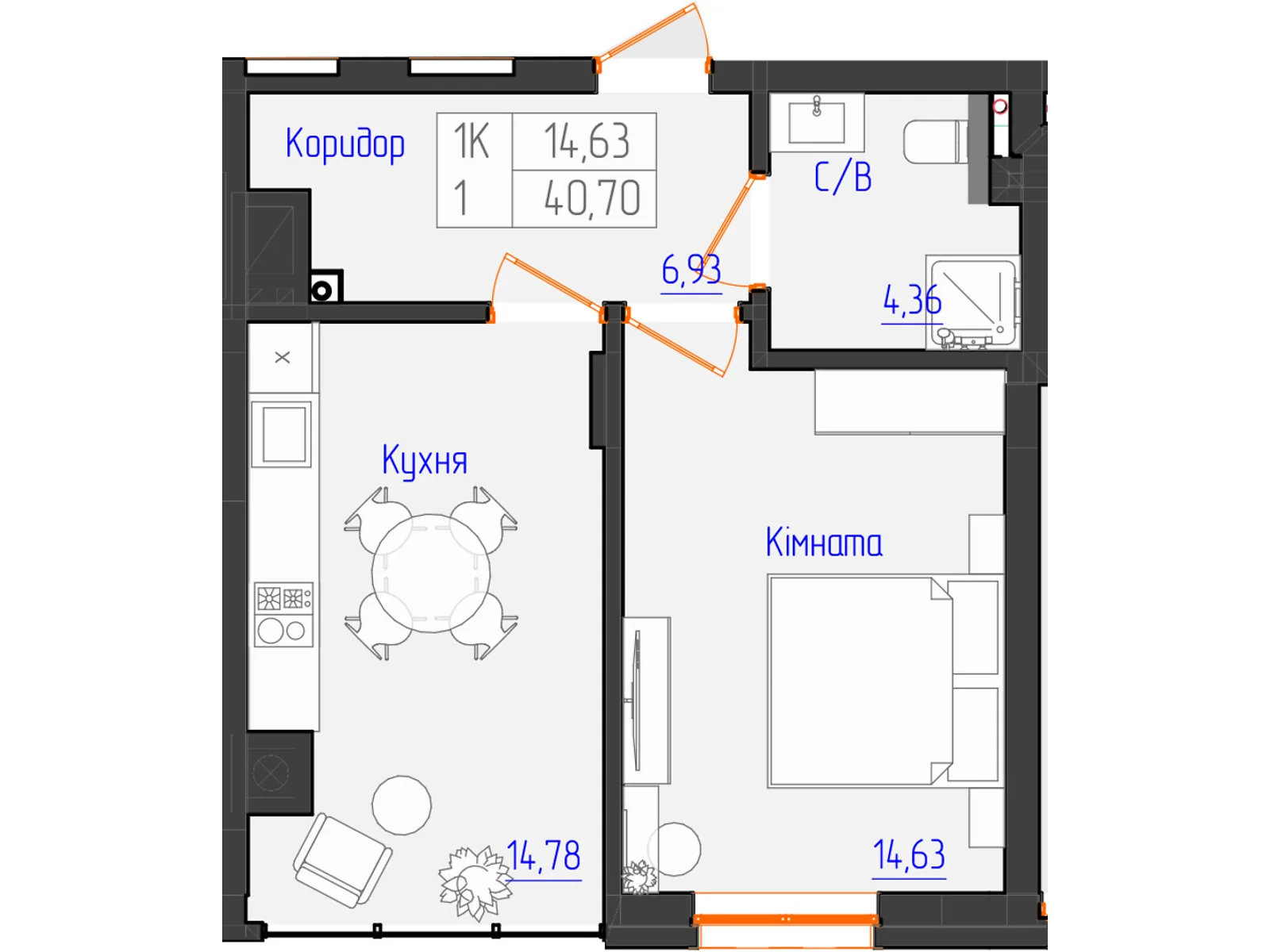 Продается 1-комнатная квартира 41.2 кв. м в Черновцах, цена: 37080 $ - фото 1