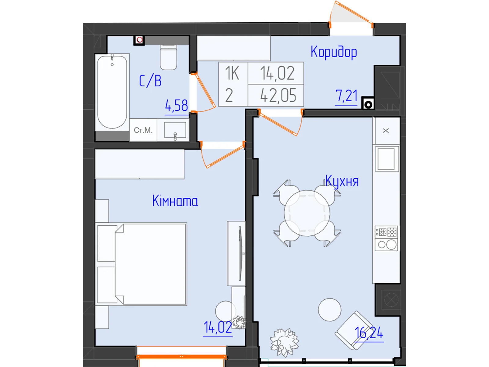 Продается 1-комнатная квартира 41.37 кв. м в Черновцах, цена: 37233 $ - фото 1