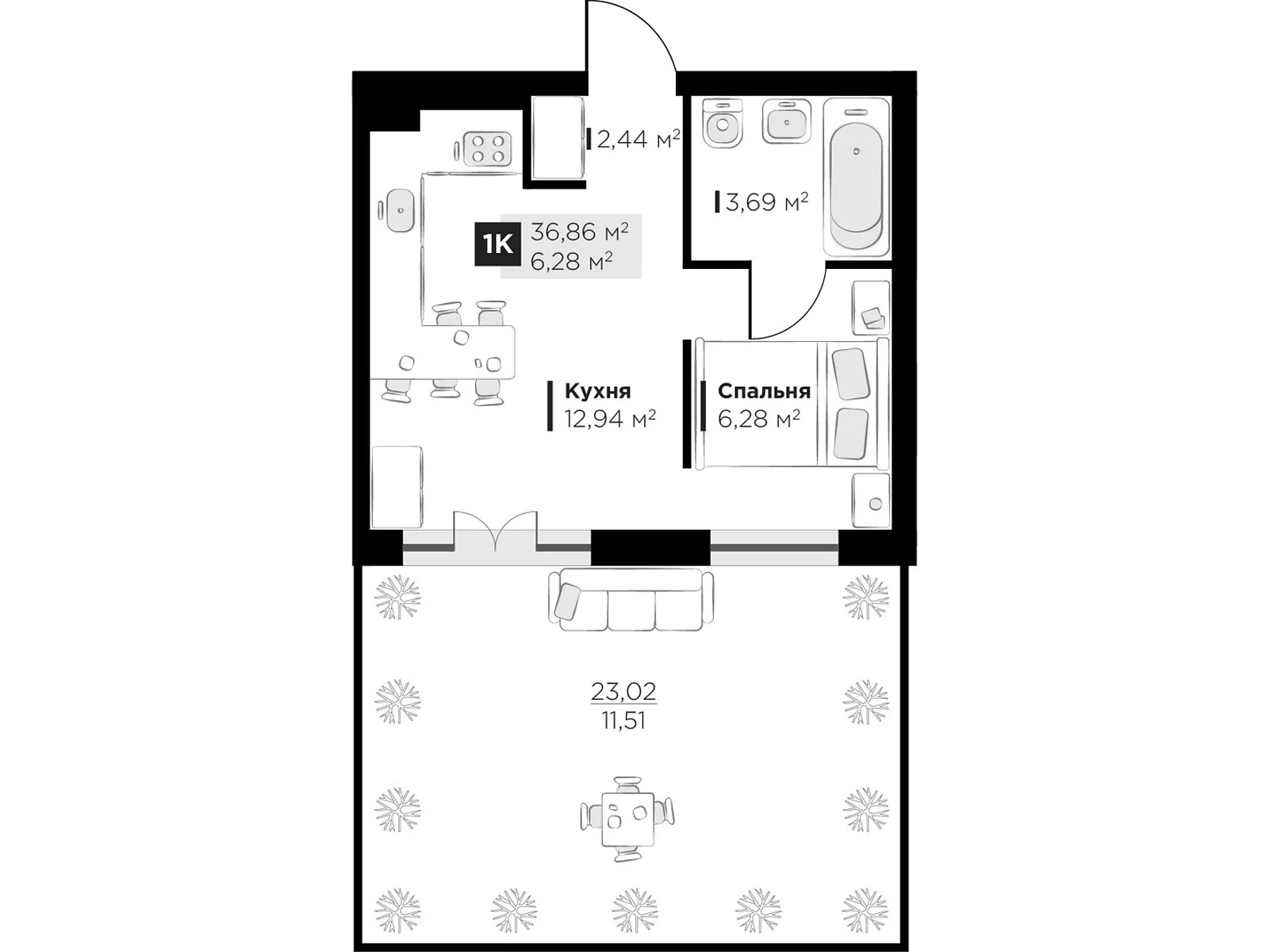 Продается 1-комнатная квартира 36.86 кв. м в Винниках, ул. Галицкая - фото 1